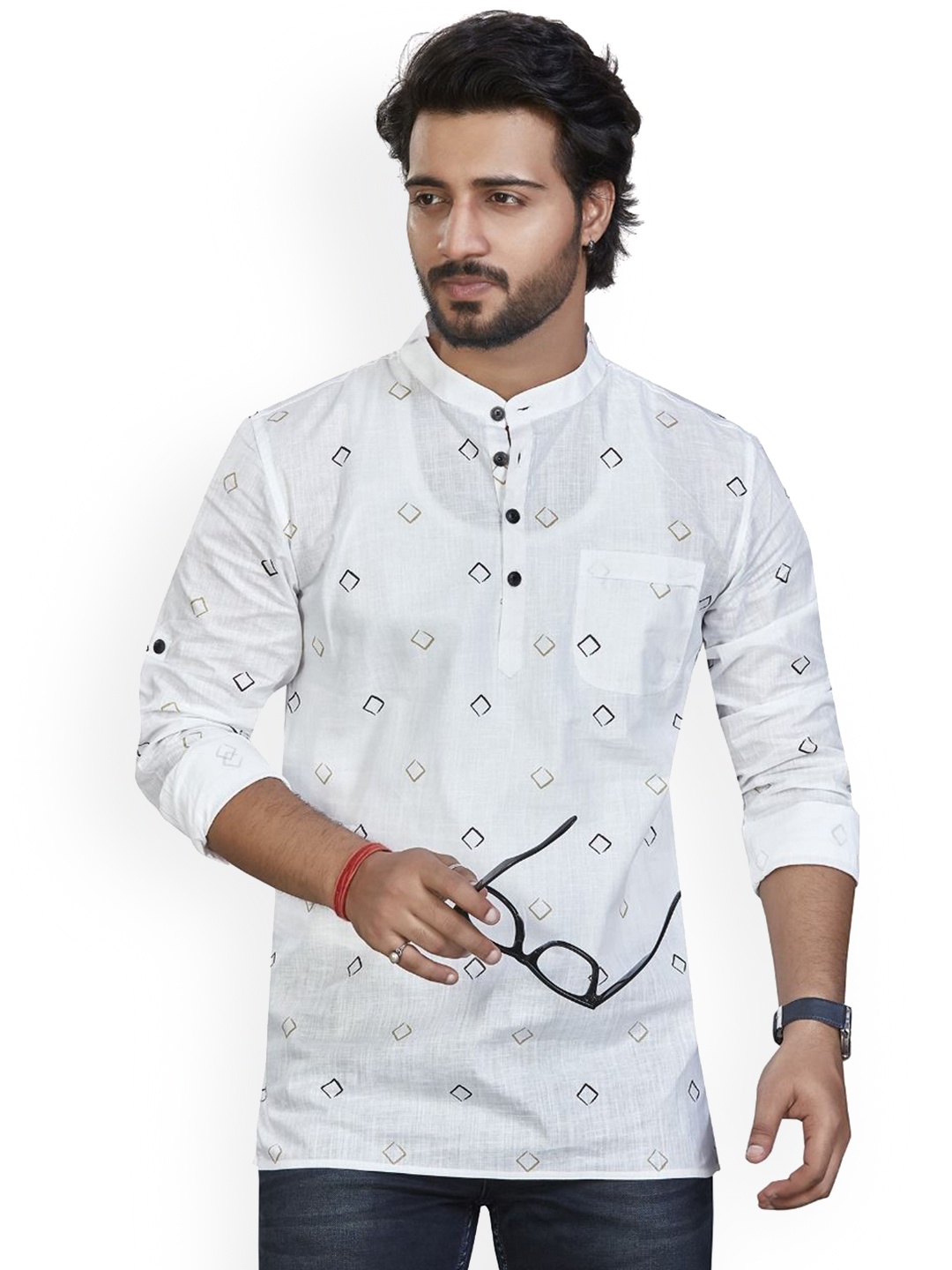 

Authentics Men Ethnic Motifs Striped Kurta, White