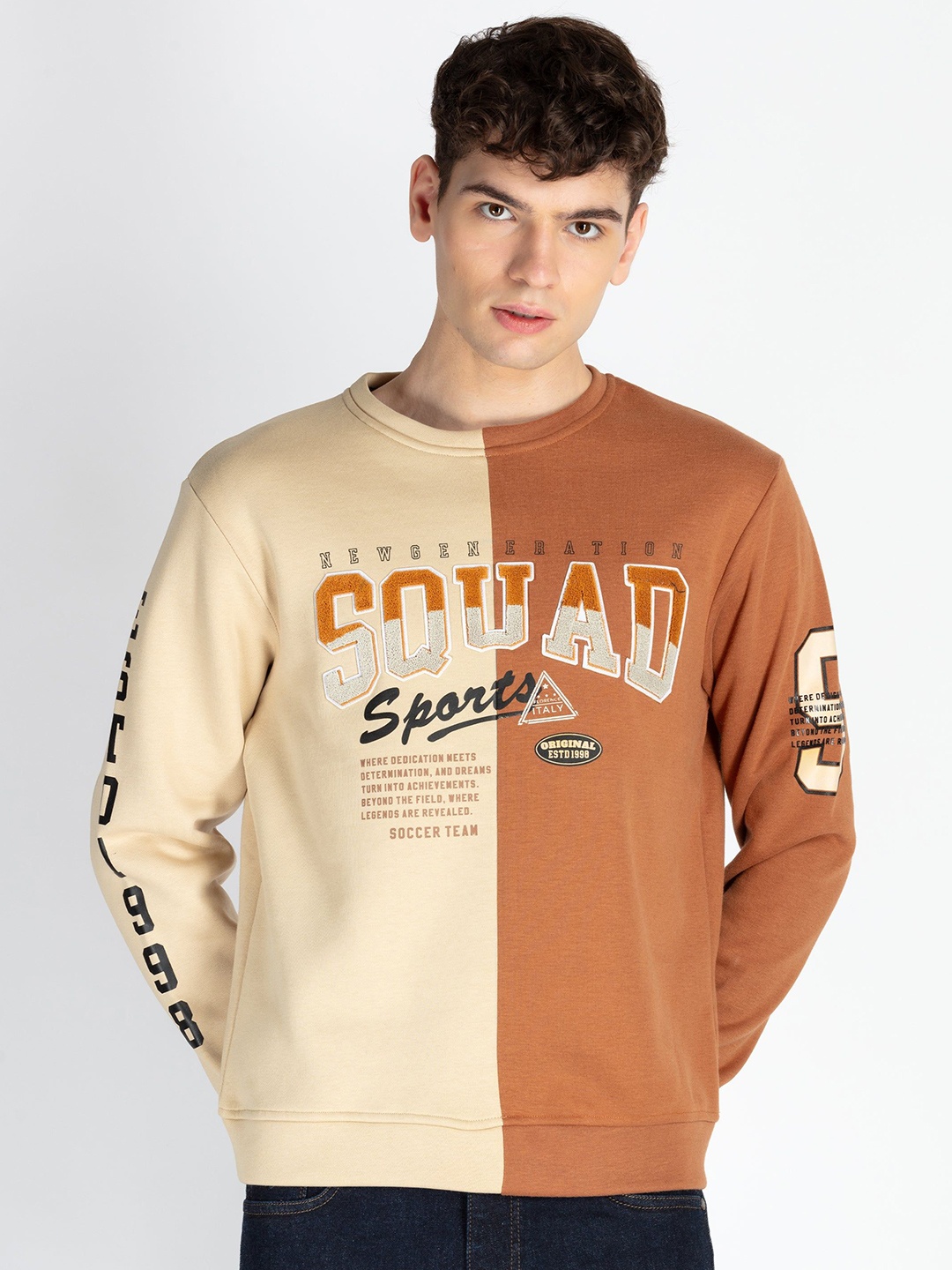 

Status Quo Men Colourblocked Sweatshirt, Beige