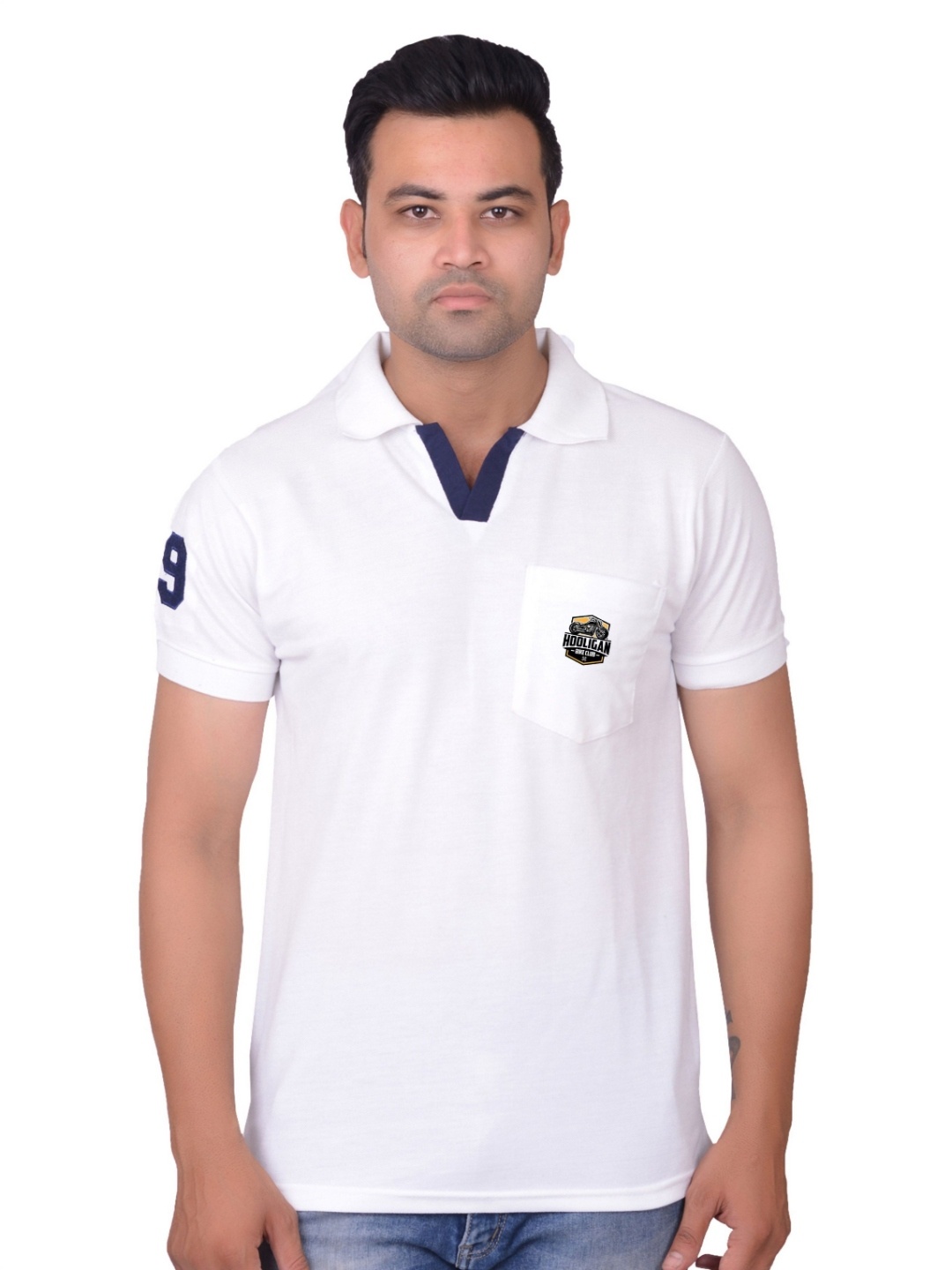 

LA MILANO Men Polo Collar Cotton Slim Fit T-shirt, White