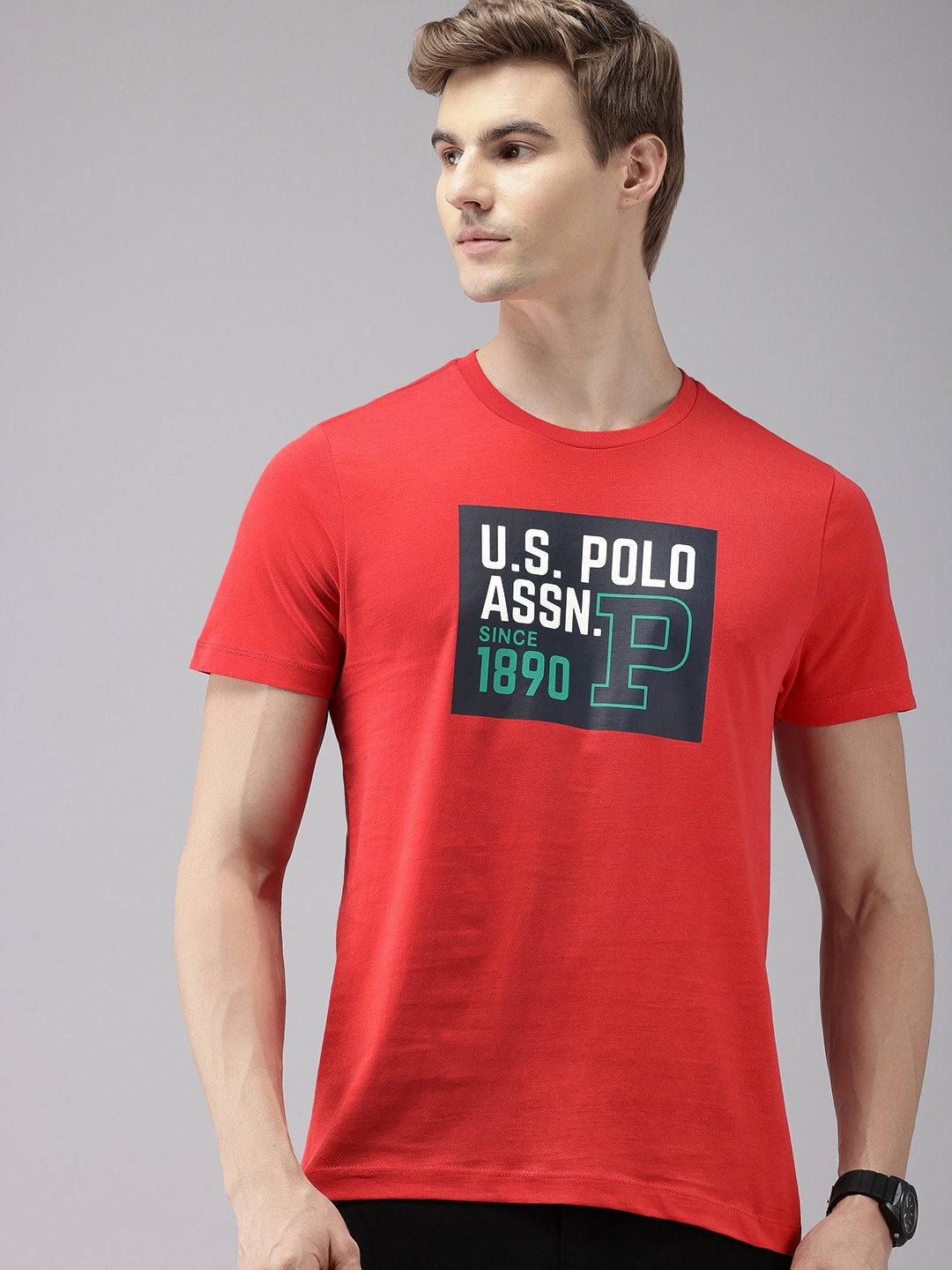 

U.S. Polo Assn. Denim Co. Brand Logo Printed Pure Cotton Slim Fit T-shirt, Red