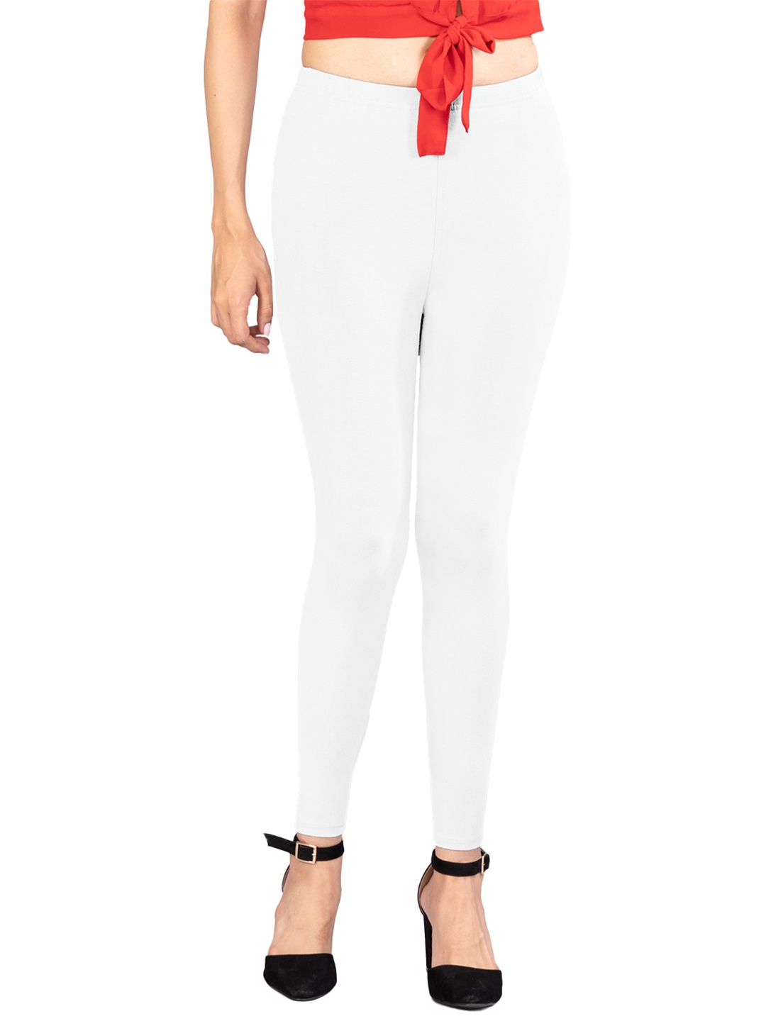 

indian flower Mid-Rise Ankle-Length Leggings, White