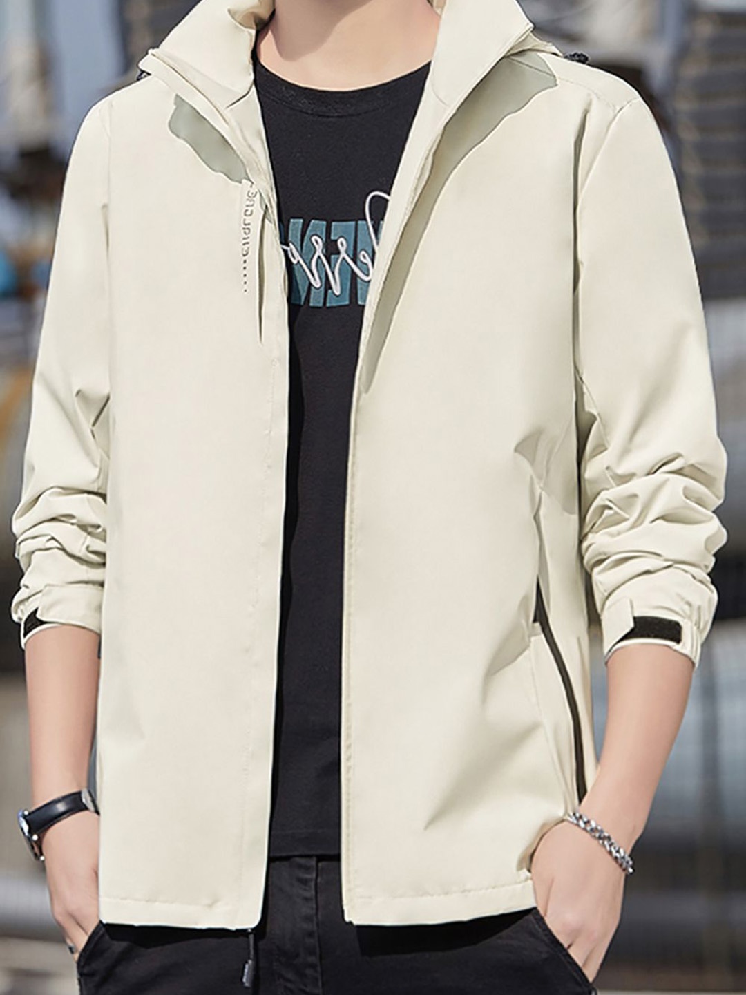 

StyleCast x Revolte Men Open Front Hooded Jacket, Off white