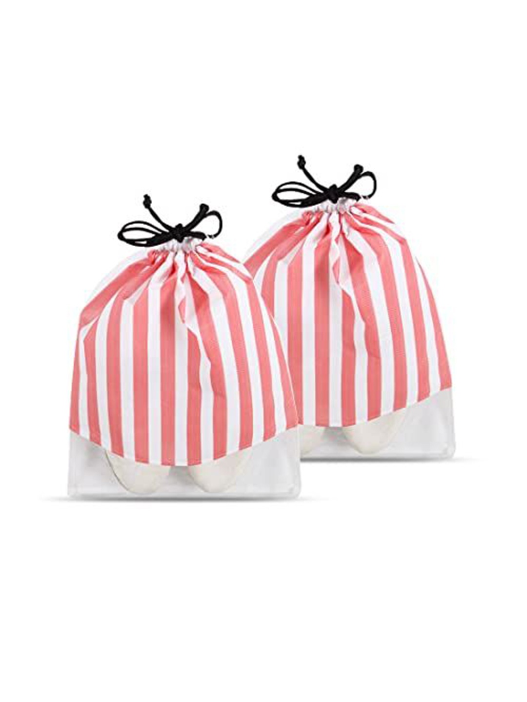 

prettykrafts Peach-Coloured & White 2 Pieces Striped Reusable Shoe Organisers