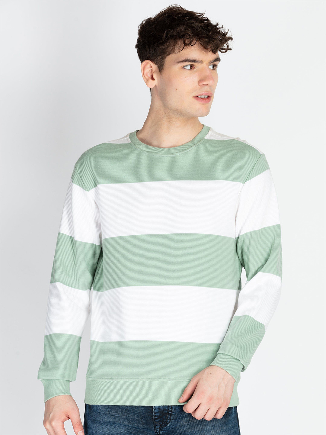 

Status Quo Men Striped Hooded Sweatshirt, Green