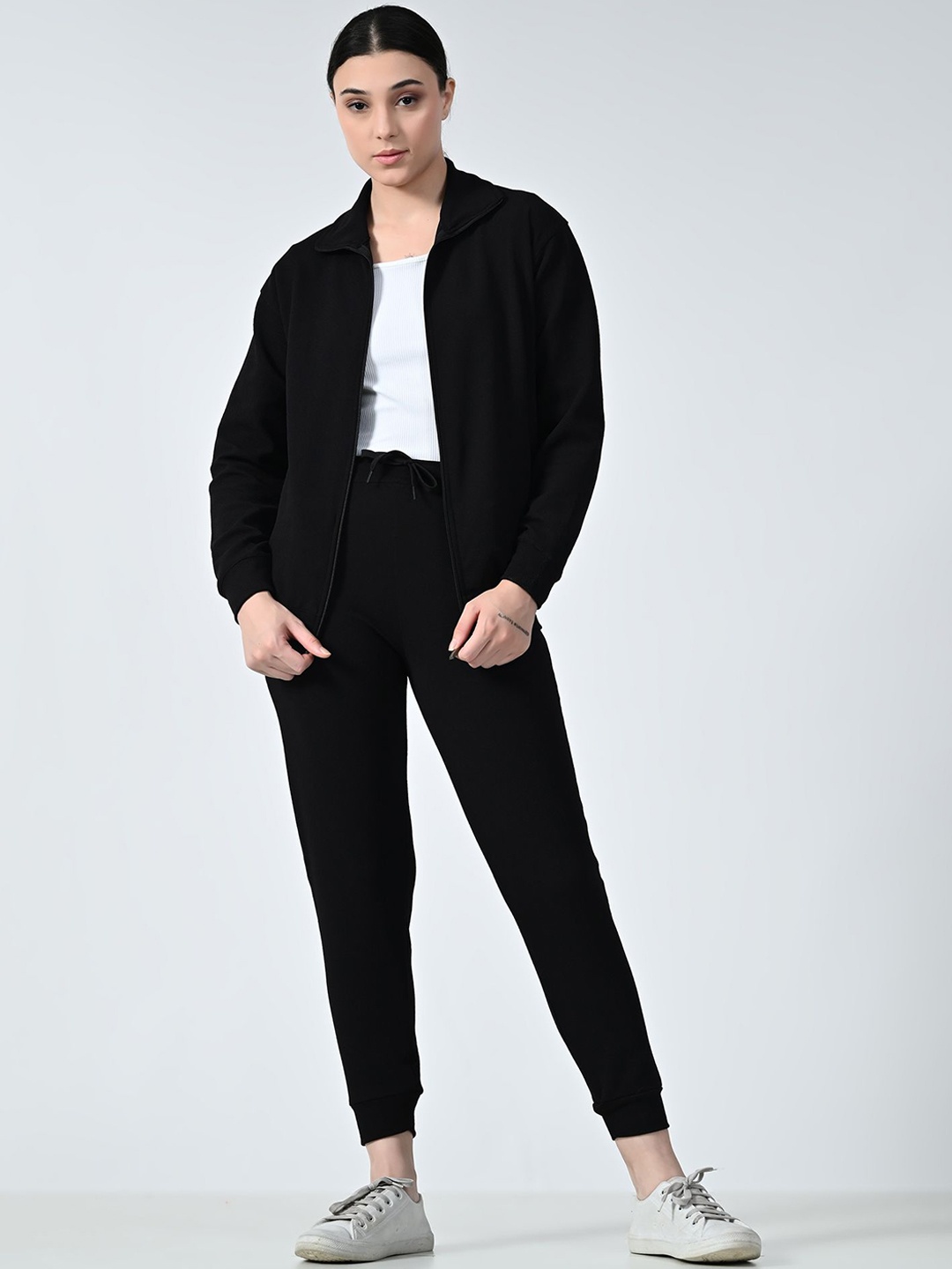 

BAESD Women Spread Collar High-Rise Long Sleeves Tracksuits, Black