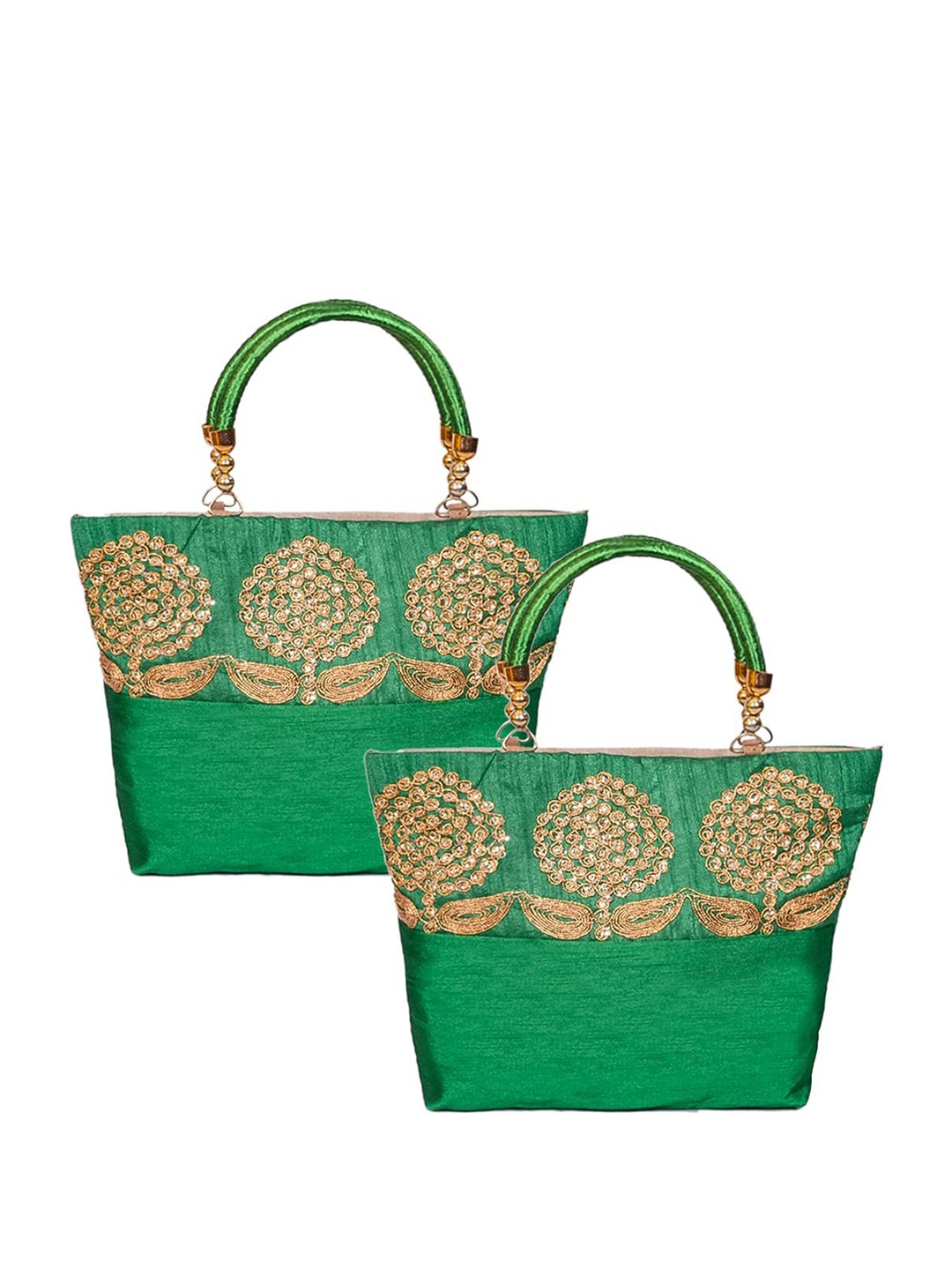 

prettykrafts Green & Gold-Toned 2 Pieces Reusable Multi-Utility Organisers