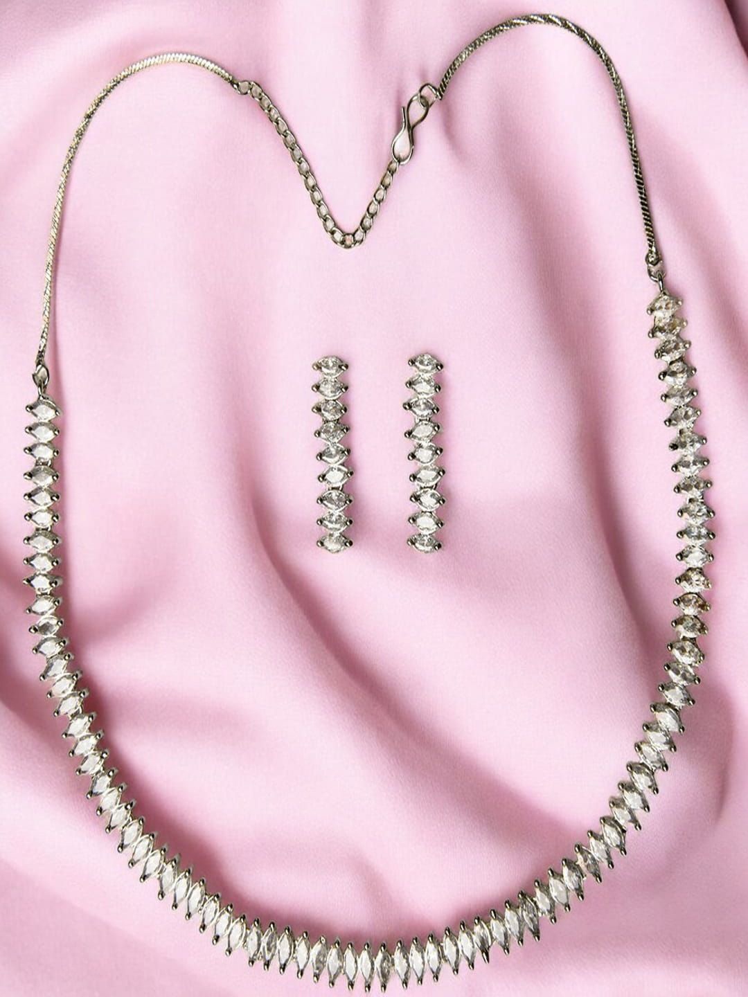 

SHARLEEZ Rhodium-Plated American Diamond Stone Studded Jewellery Set, Silver