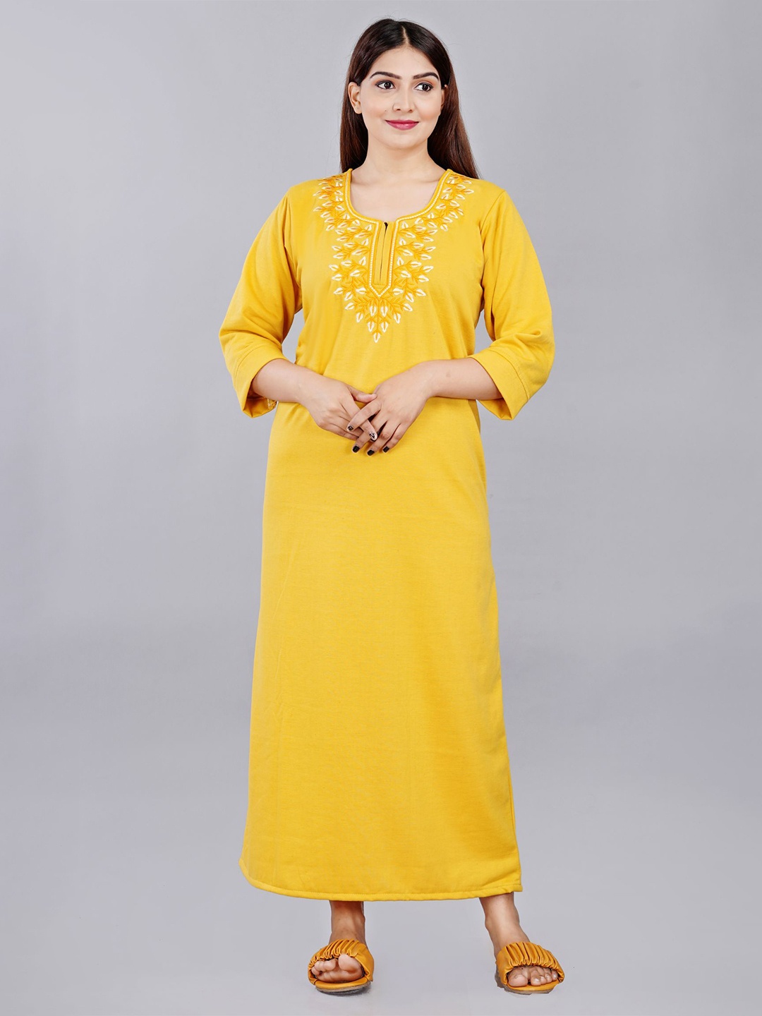 

GORDHAN Embroidered Maxi Nightdress, Yellow