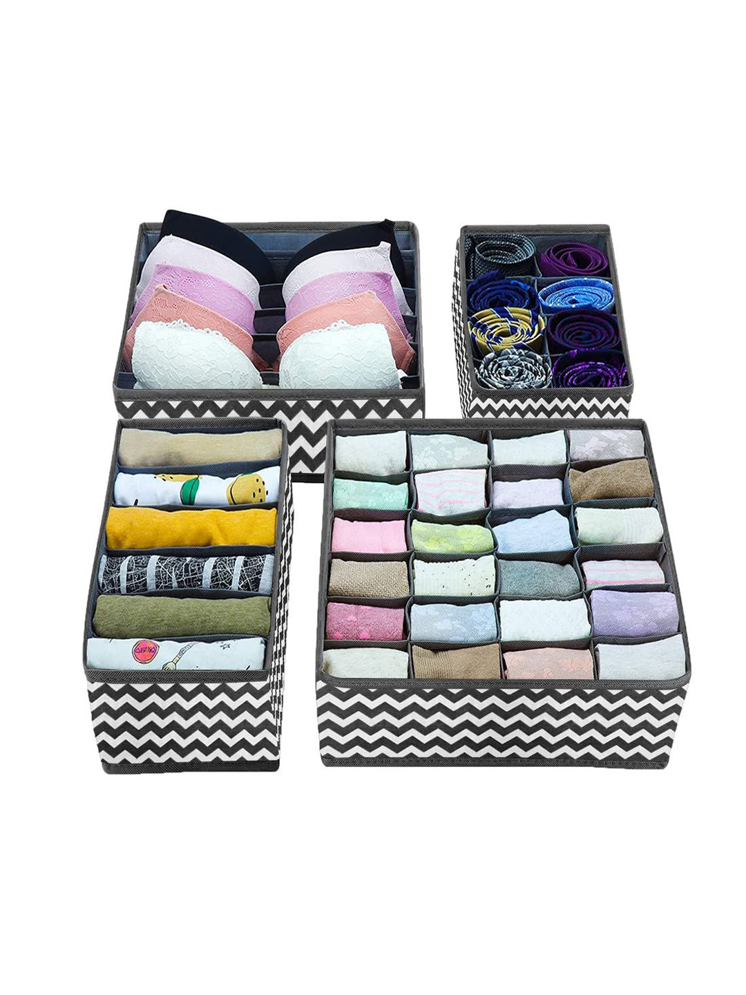 

prettykrafts Black & White 4 Pieces Printed Reusable Multi-Utility Organisers