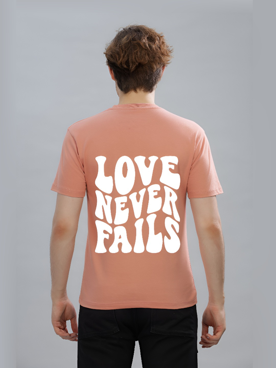 

FALTU.CO Men Typography Printed Round Neck Pure Cotton Oversized T-shirt, Peach