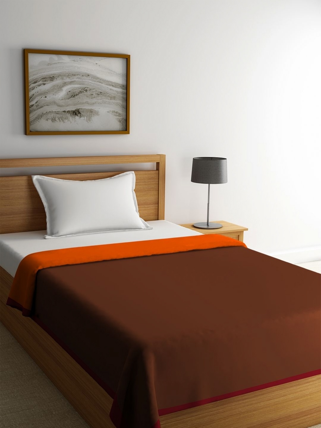 

Myntra Elegant Homes Orange-Coloured & Brown AC Room 300 GSM Reversible Single Bed Dohar