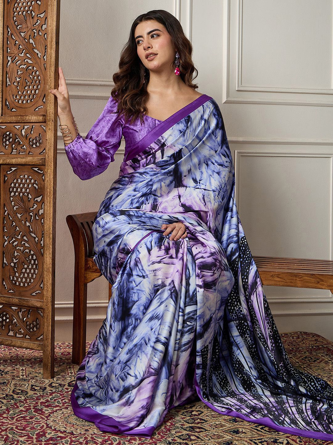 

Sangria Printed Saree With Blouse Piece, Lavender
