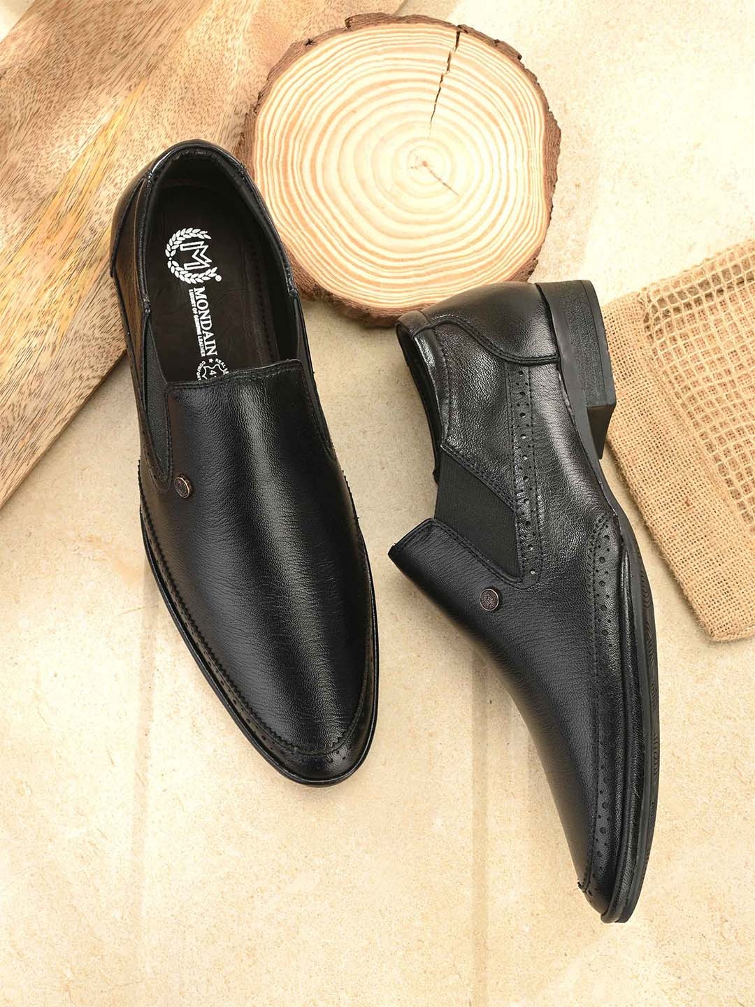 

MONDAIN Men Genuine Leather Formal Slip-Ons, Black