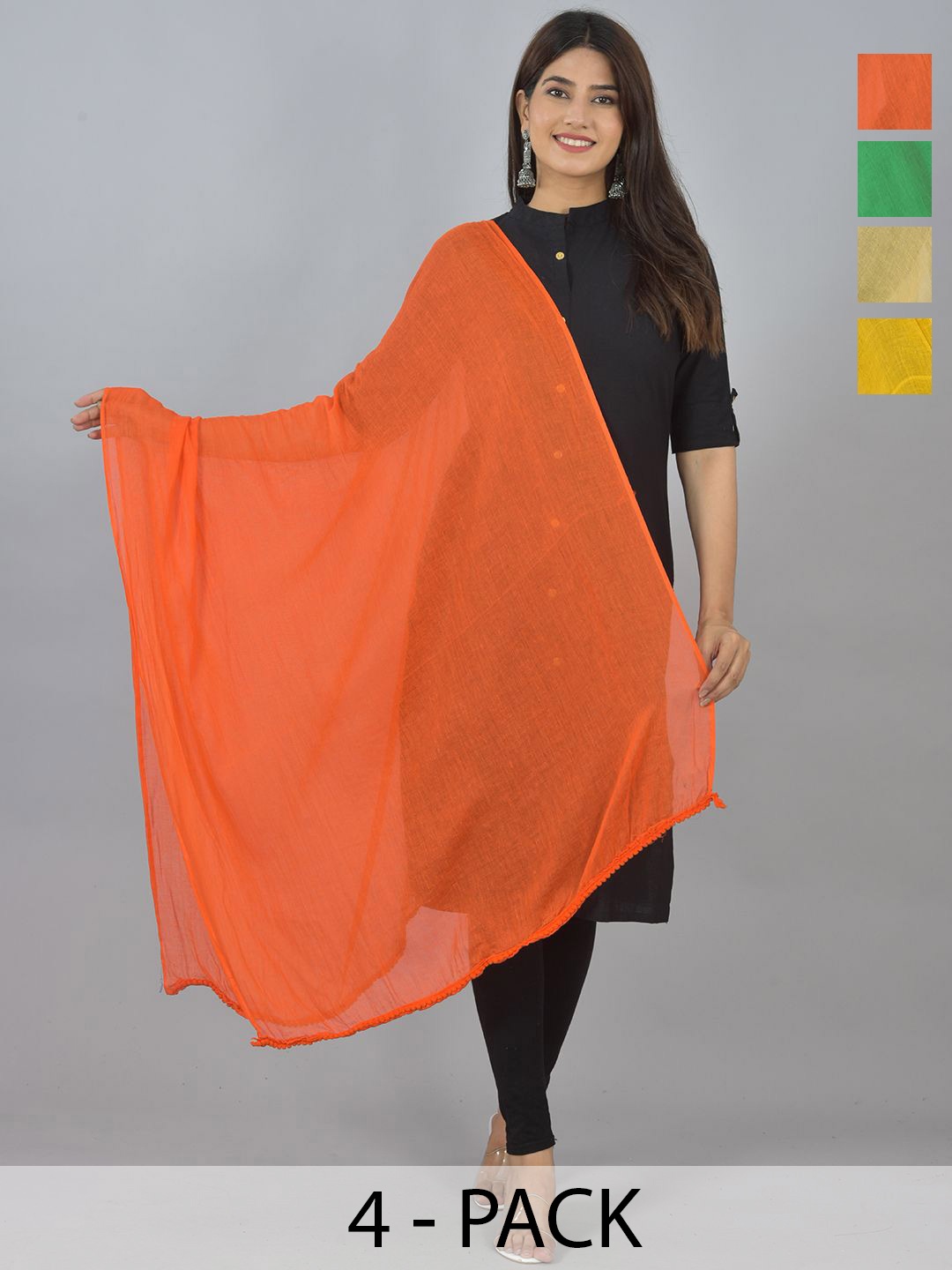 

LA FEMINAE Pack of 4 Pure Cotton Dupatta, Yellow