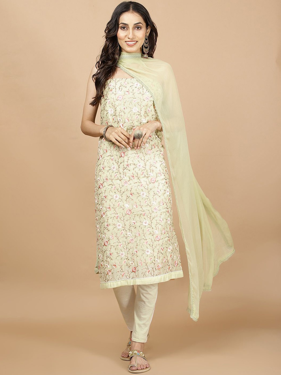 

Meena Bazaar Floral Printed Unstitched Dress Material, Green