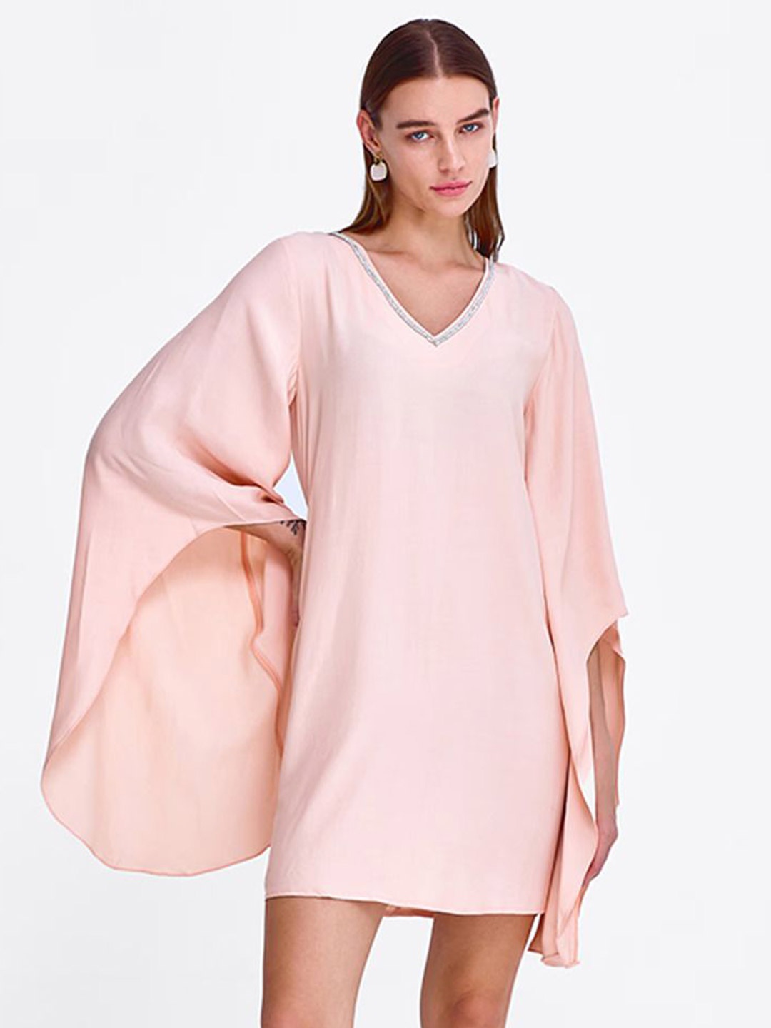 

COVER STORY Cape Sleeve Kaftan Mini Dress, Pink