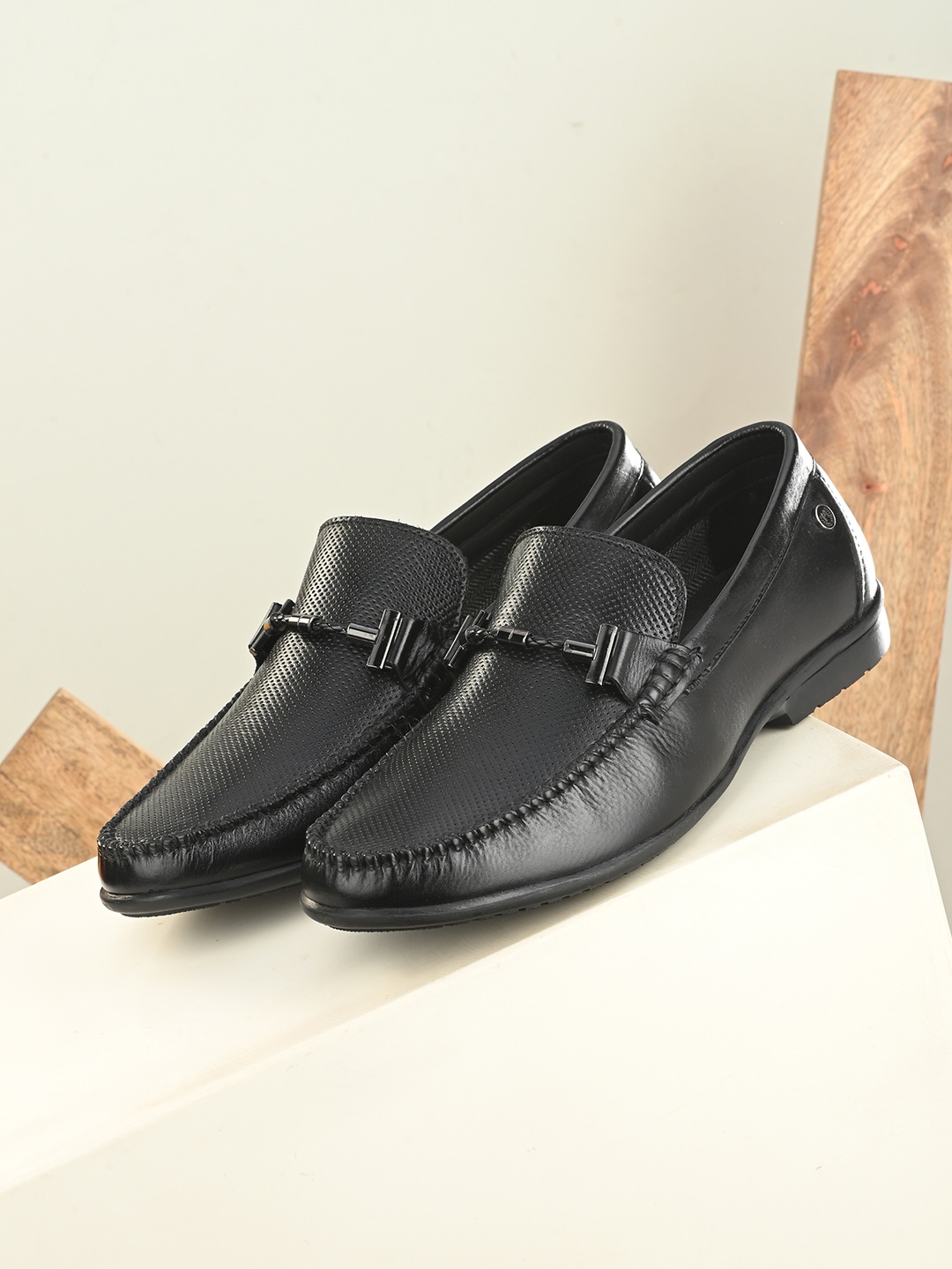 

MONDAIN Men Leather Loafers, Black