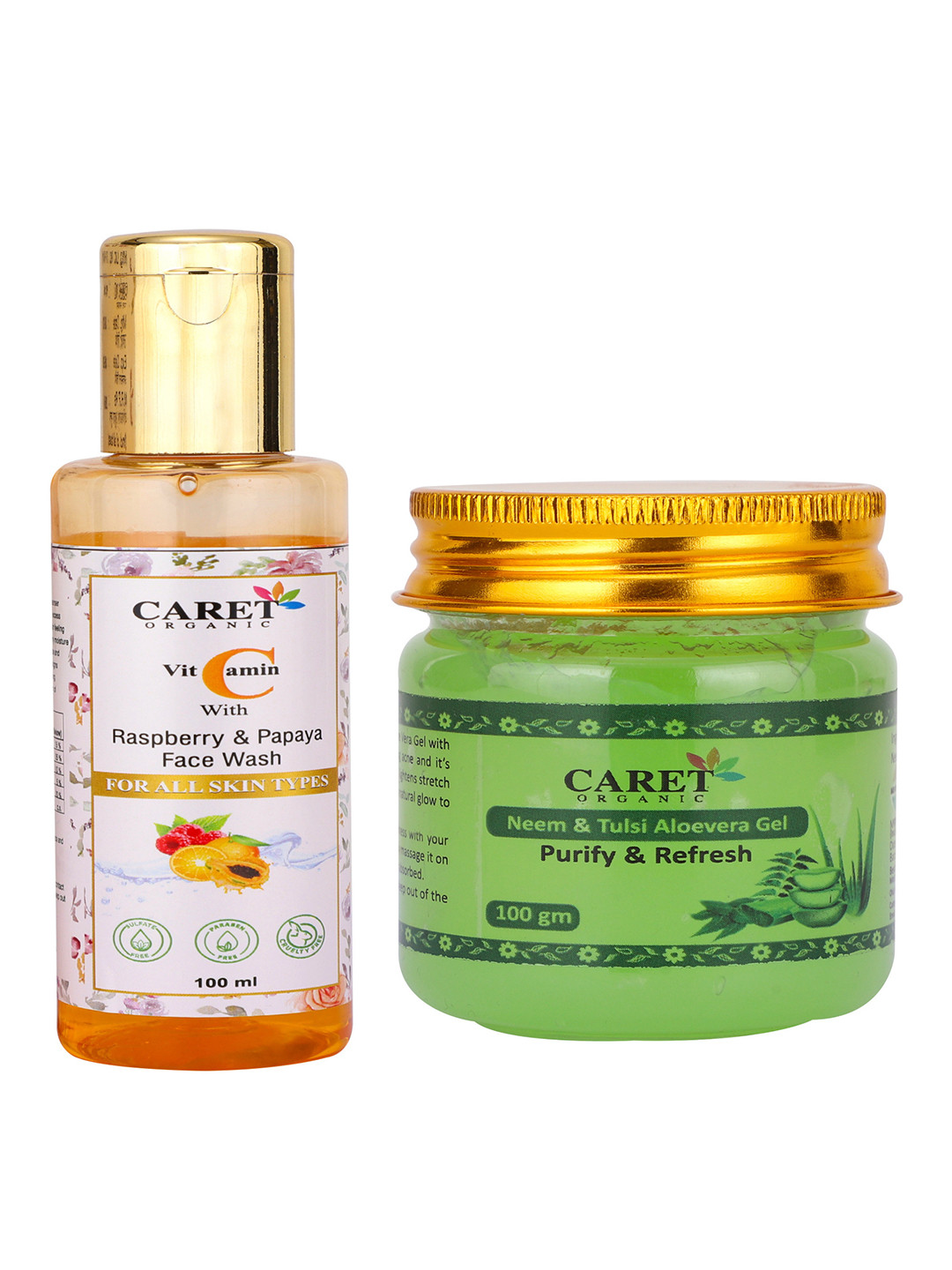 

CARET ORGANIC Set Of 2 Aloevera Gel- 100g & Papaya Face Wash- 100ml, White