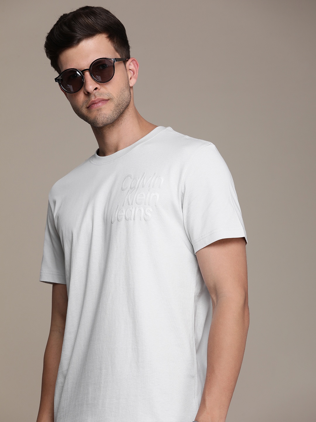 

Calvin Klein Jeans Brand Logo Printed Pure Cotton T-shirt, Grey