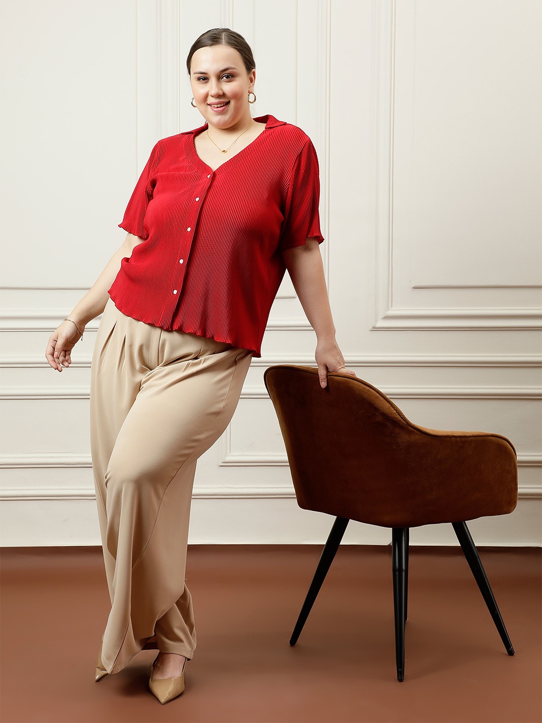 

Athena Ample Shirt Style Top, Red