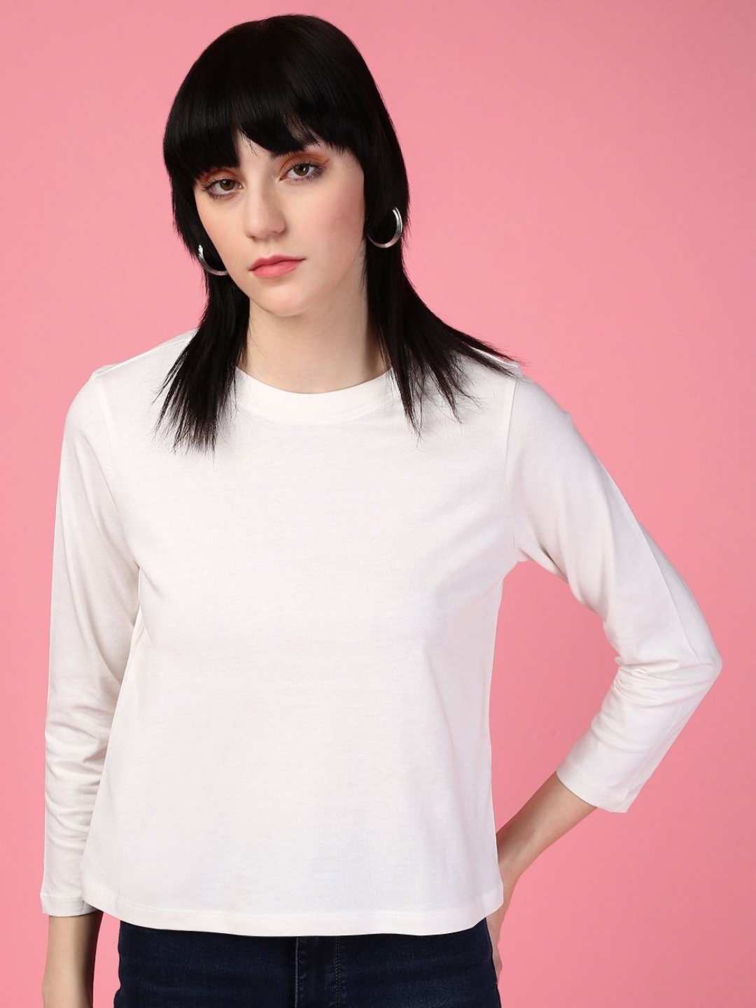 

DressBerry Women Solid Round Neck Cotton Relaxed Fit T-shirt, Off white