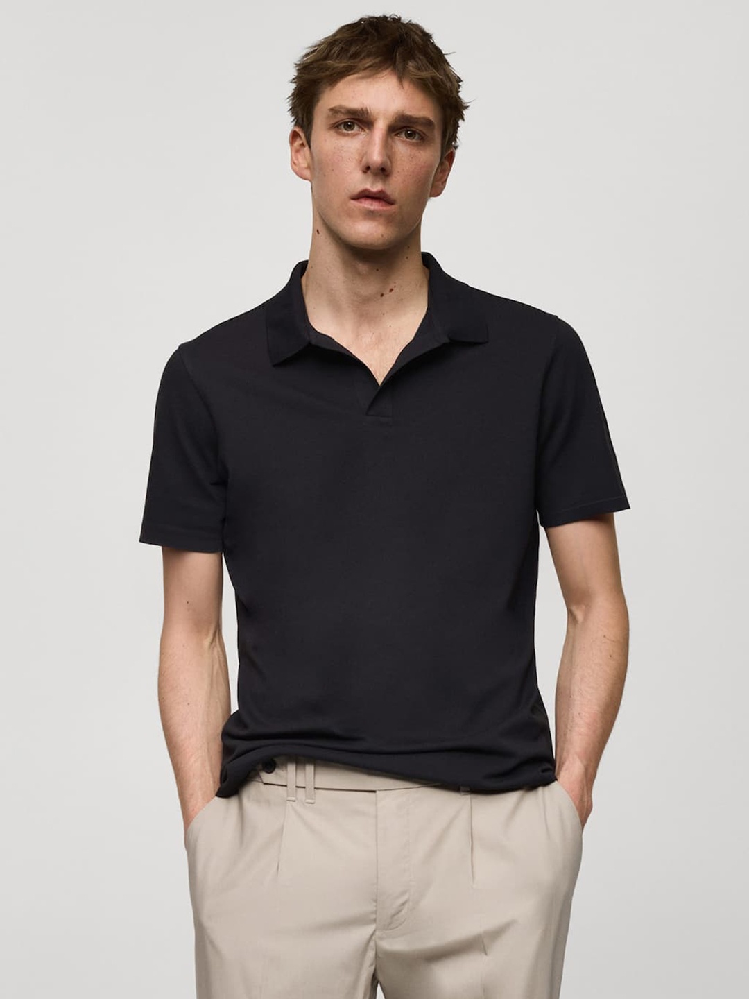 

MANGO MAN Pique Polo Collar Slim Fit T-shirt, Black