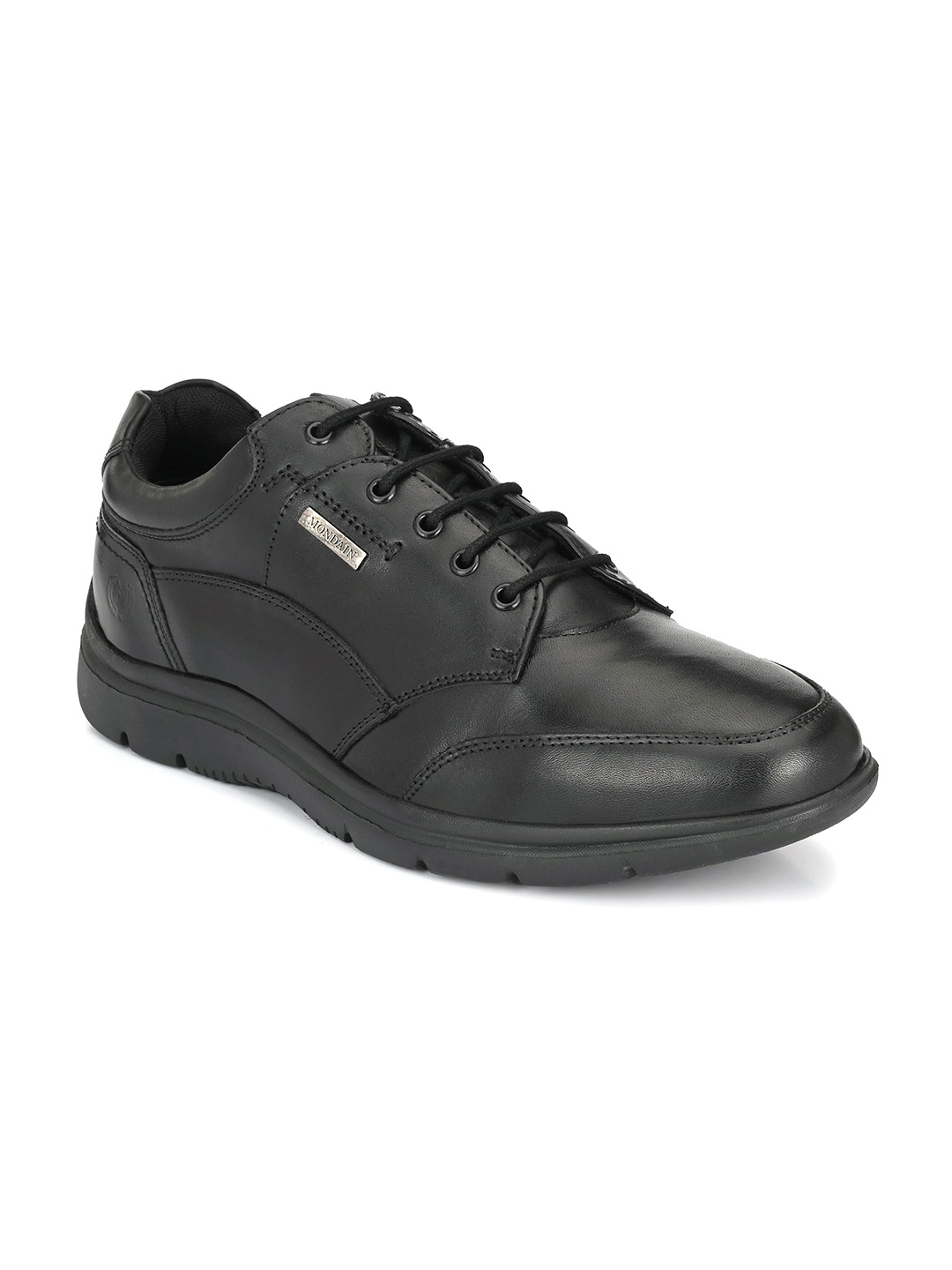 

MONDAIN Men Leather Sneakers, Black