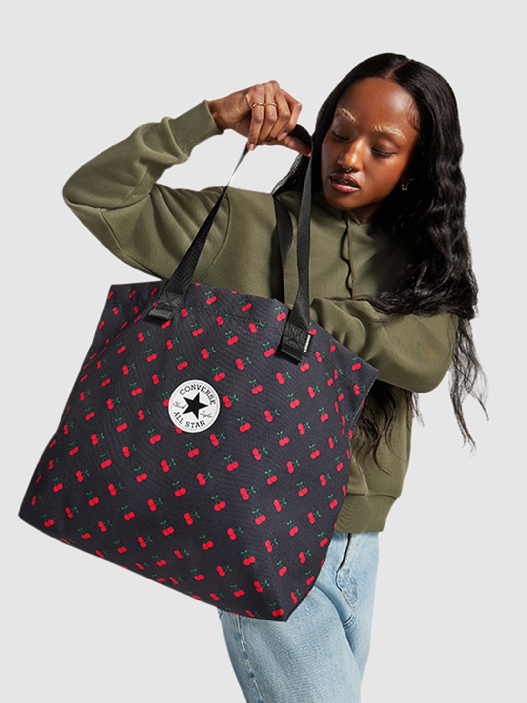 

Converse Unisex Cherry Print Canvas Tote Bag, Black