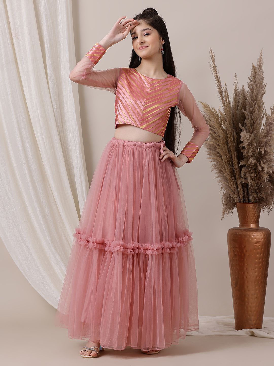 

Inddus Girls Ready to Wear Lehenga &, Pink