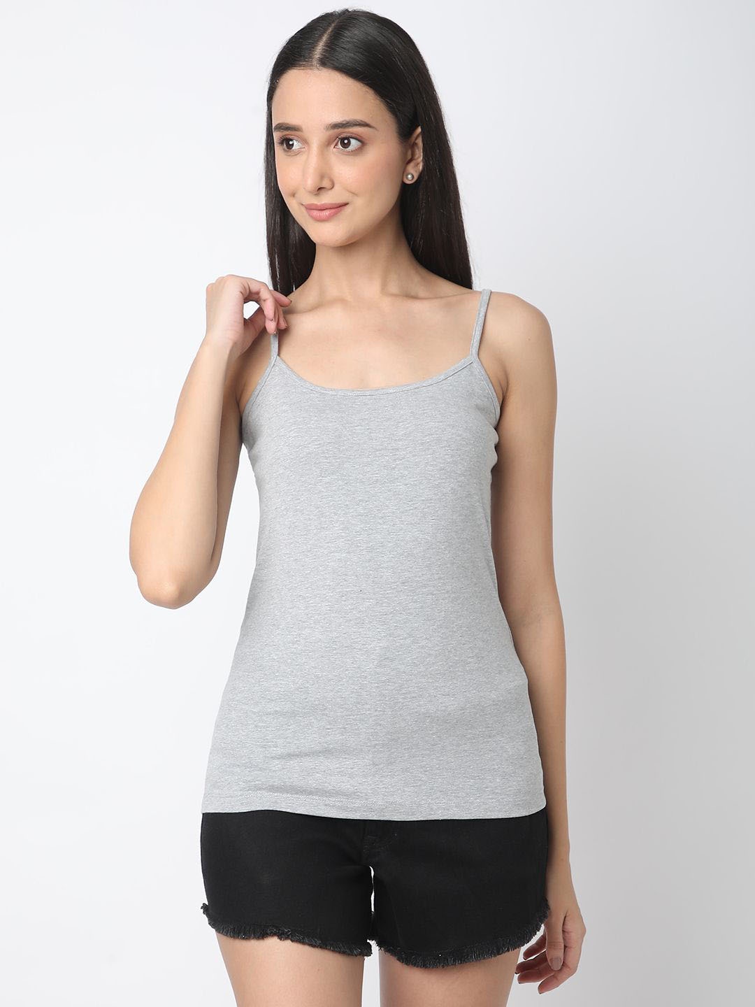 

R&B Women Cotton Shoulder Strap Camisole, Grey