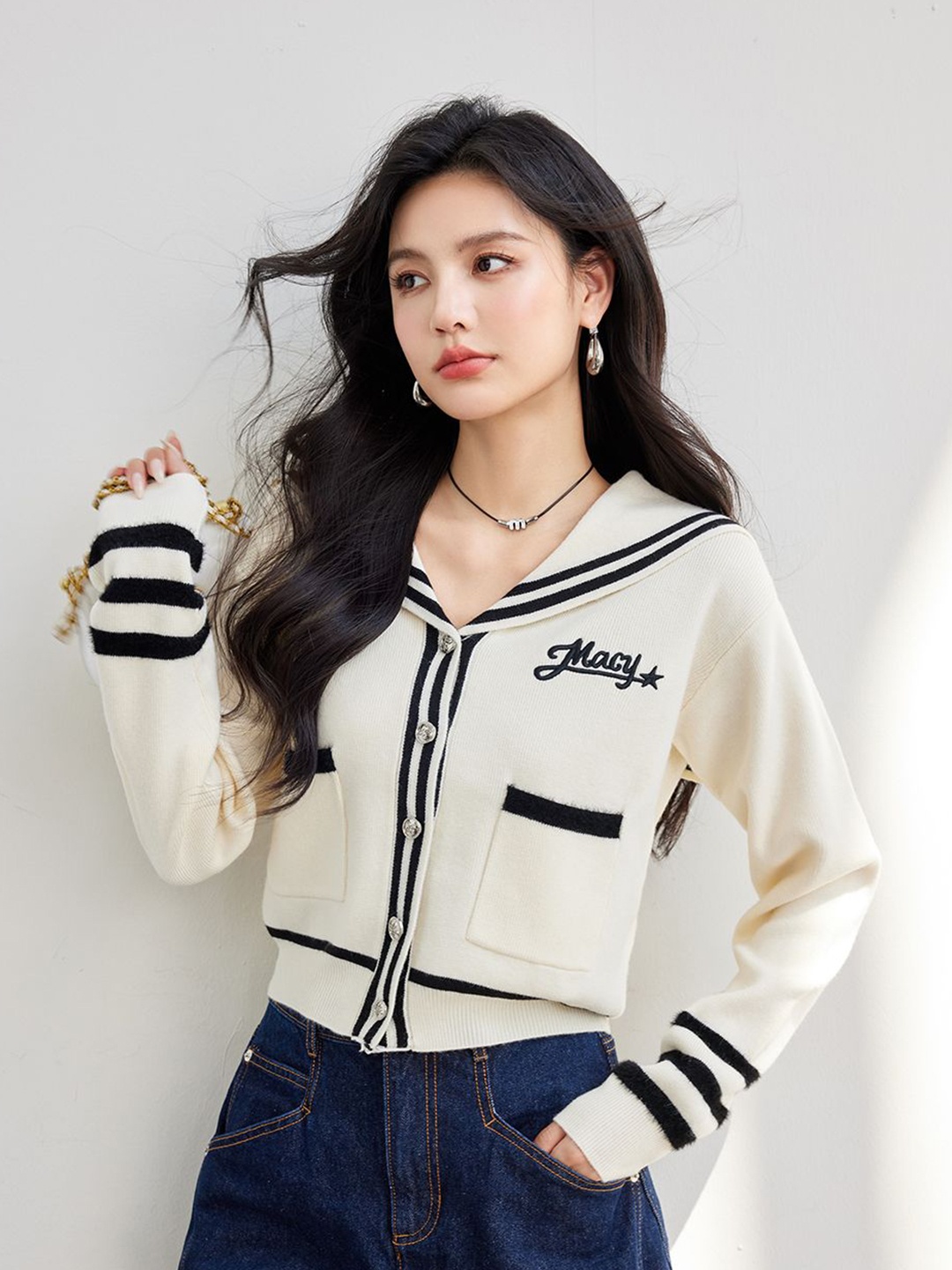

JC Collection Women Striped Cardigan, White