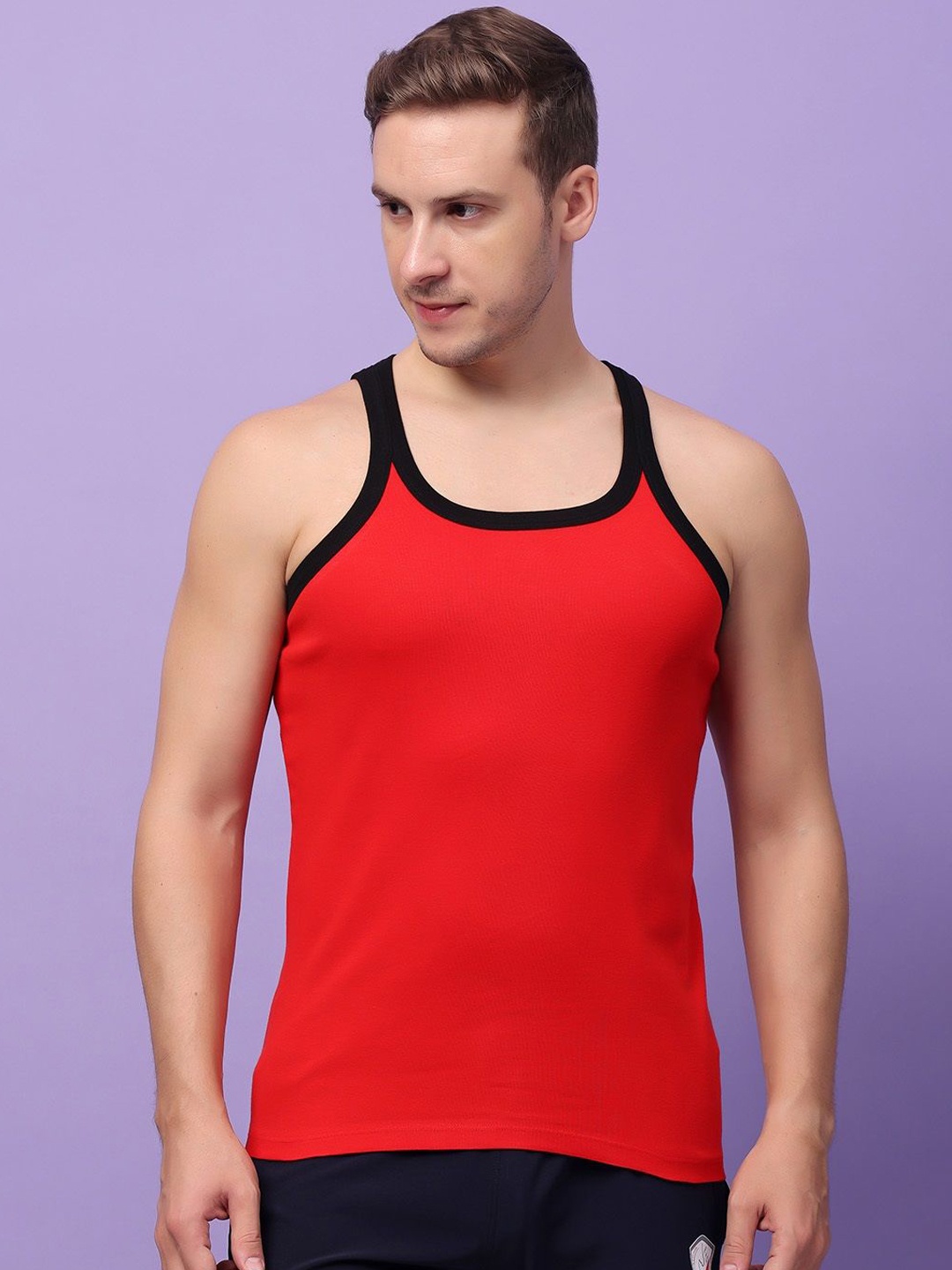 

Friskers Solid Cotton Sleeveless Innerwear Vests300824CA-0301, Red