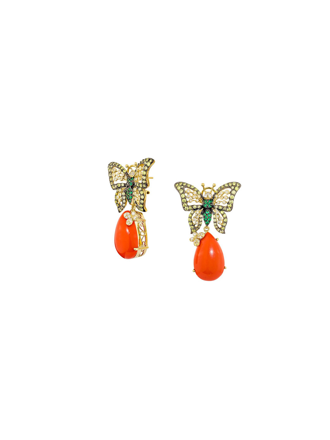 

MISS JO 925 Sterling Silver Gold-Plated Stones Studded Contemporary Drop Earrings, Orange