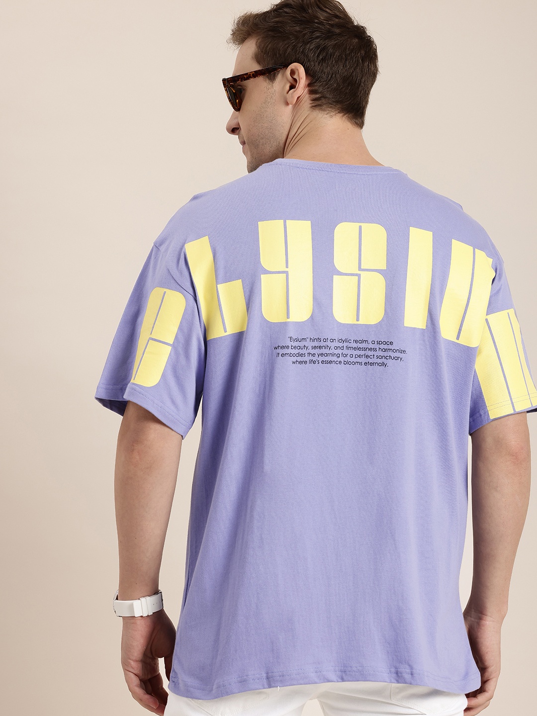 

HERE&NOW Typography Printed Drop-Shoulder Sleeves Pure Cotton T-shirt, Purple