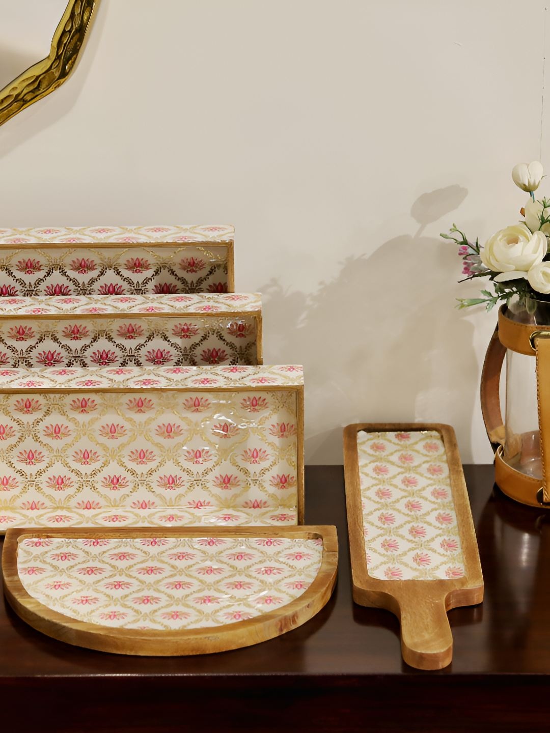 

CasaGold Pink 2024 Wood 6 Pieces Serving Tray