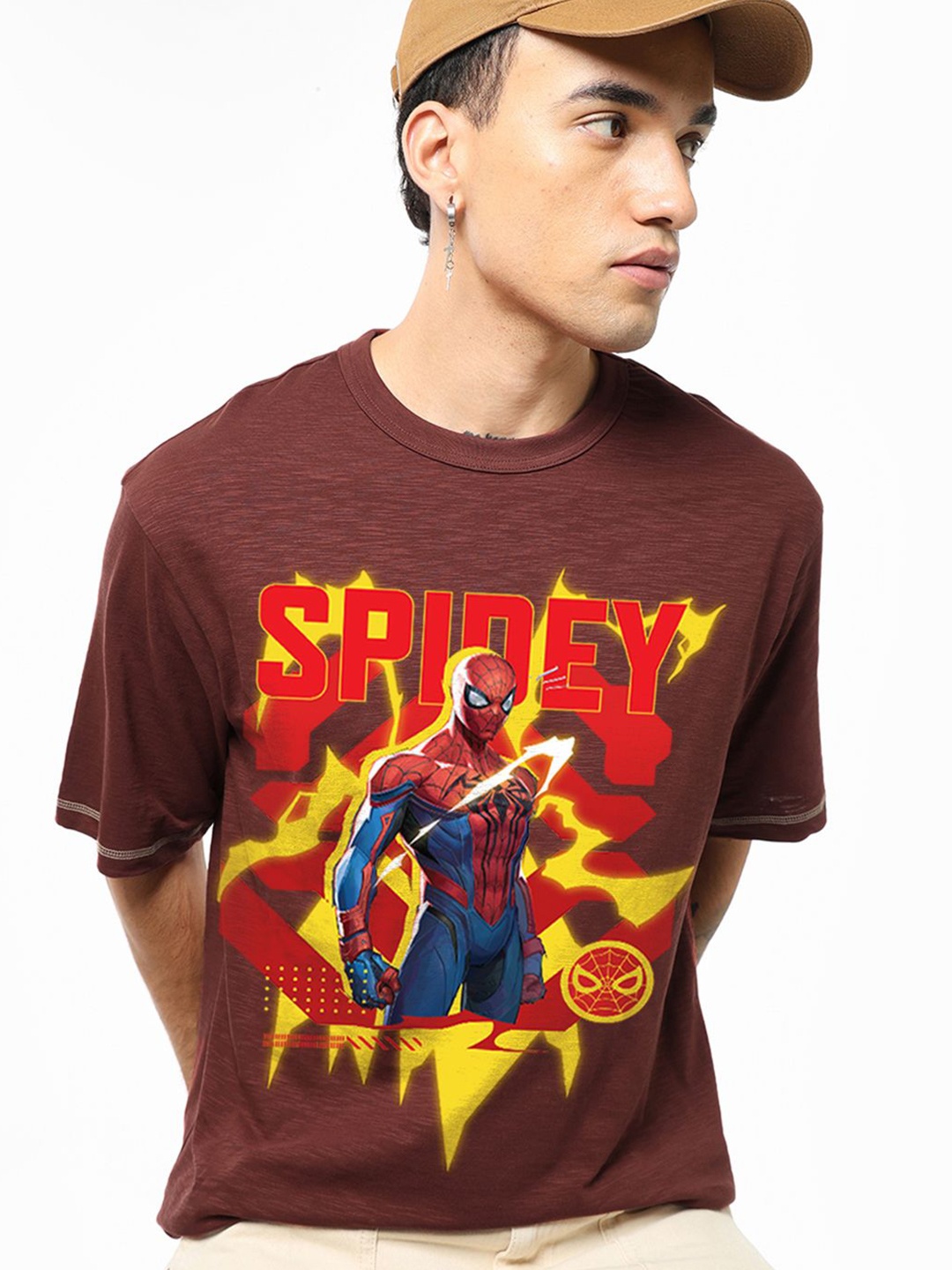 

Bewakoof Air 1.0 Men Brick Red Spidey Graphic Printed Oversized T-shirt