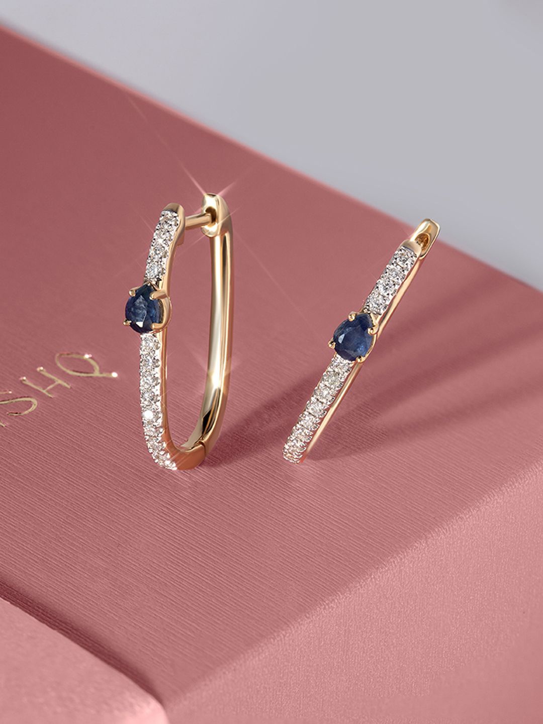 

Mia by Tanishq Women Sleek Sapphire 14 KT Gold & Diamond Hoop Earrings - 3.856g