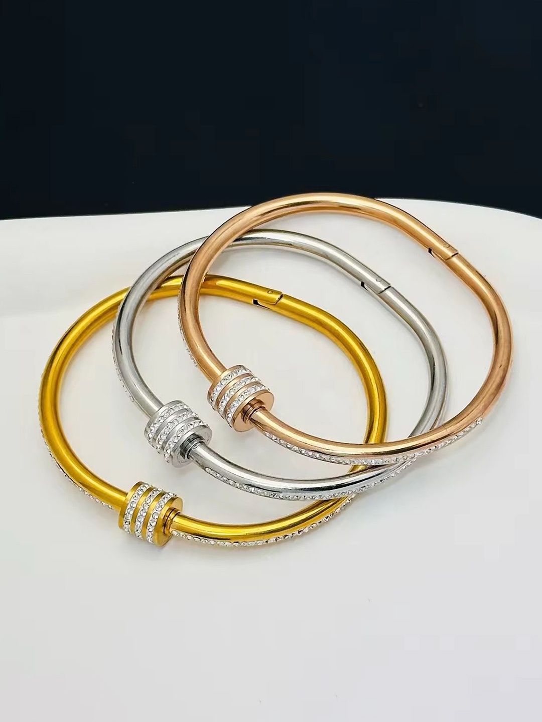 

MEENAZ Set Of 3 Gold-Plated Stainless Steel Anti Tarnish Stone Studded Kada Bracelets