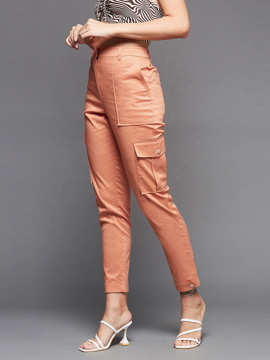 

BAESD Solid Polyester High Waist Regular Length Trouser, Orange