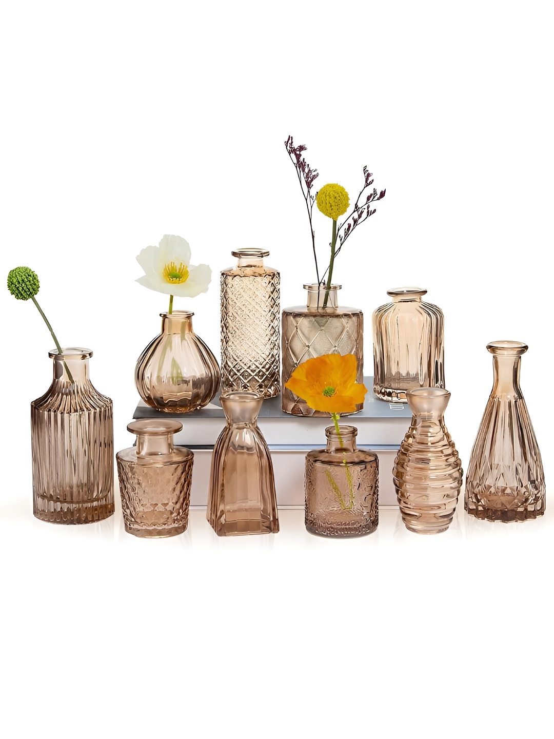 

TIED RIBBONS Brown 10 Pieces Glass Flower Vases