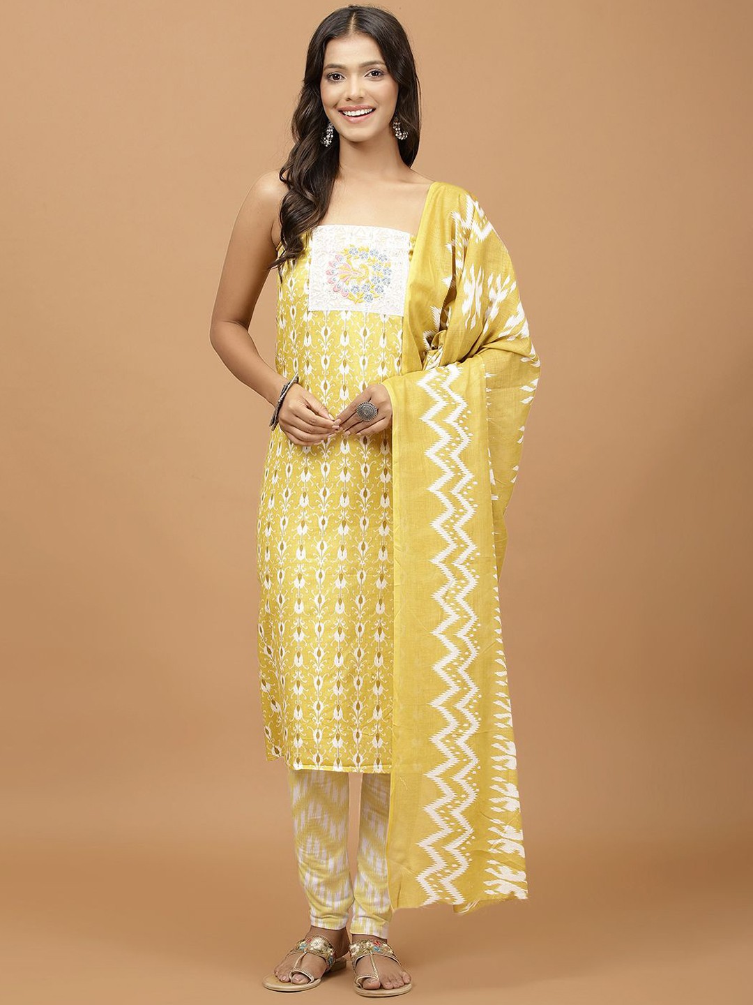 

Meena Bazaar Floral Printed Unstitched Dress Material, Yellow
