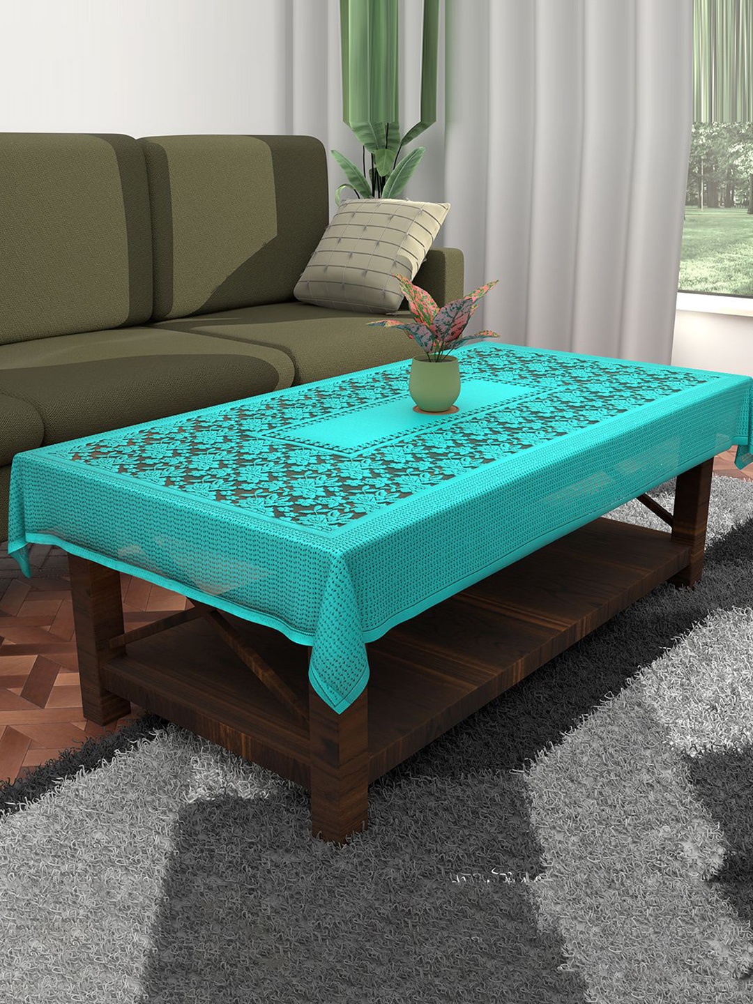 

Kuber Industries Turquoise Blue Floral Cotton 4-Seater Table Cover