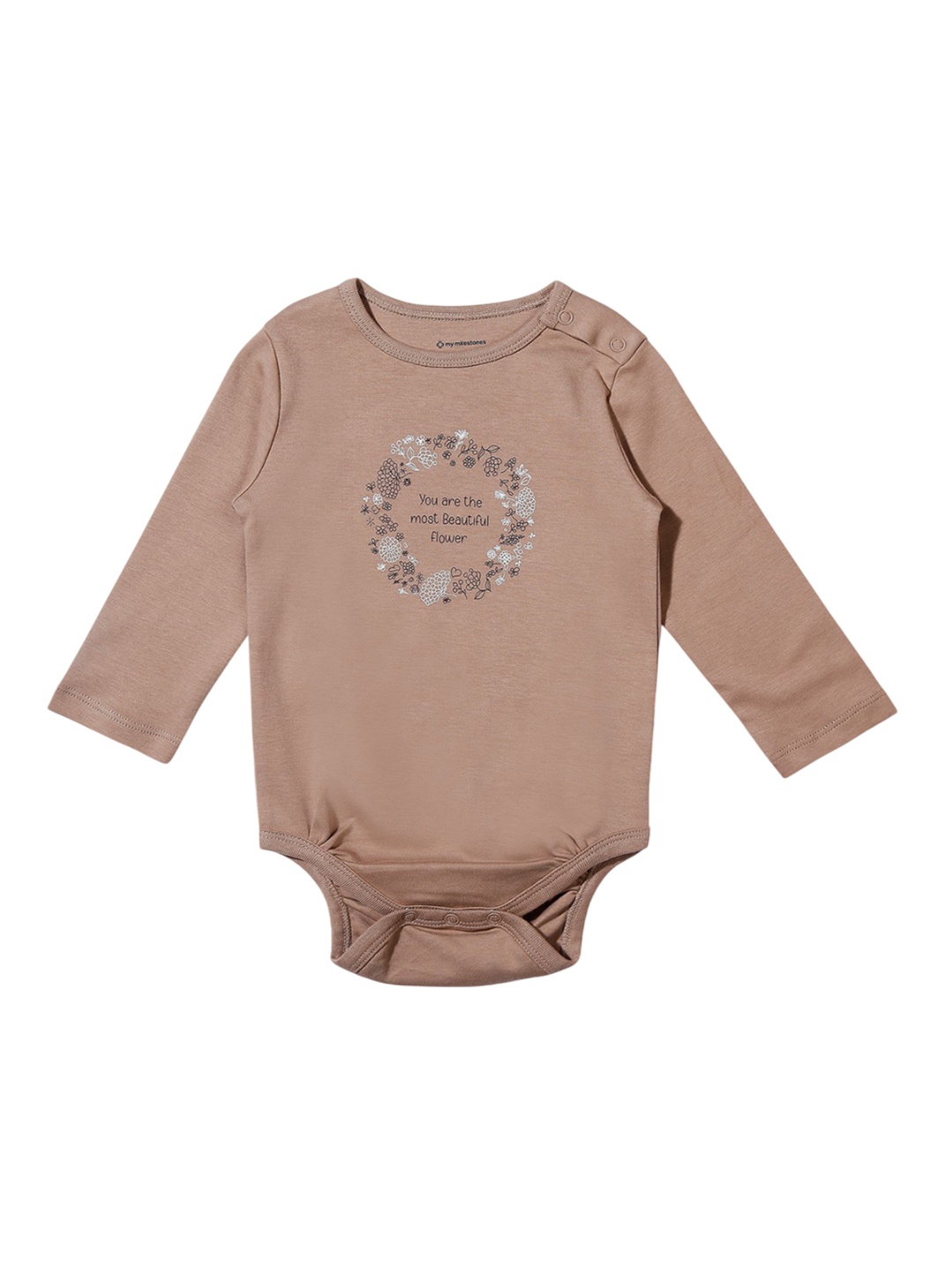 

My Milestones Infant Girls Printed Cotton Bodysuit, Brown