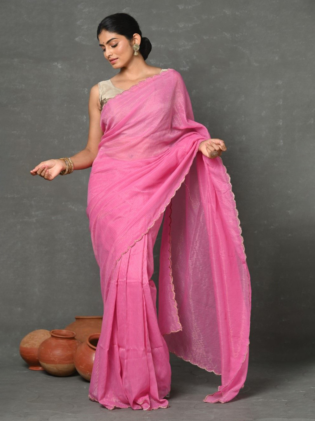 

Very Much Indian Striped Saree, Pink