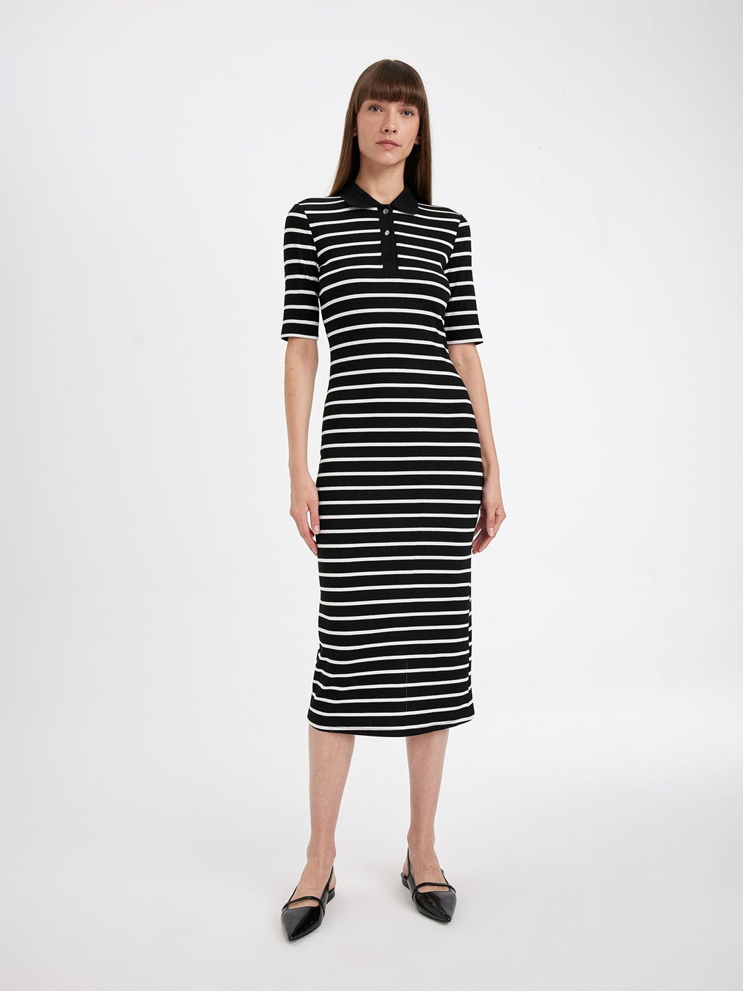 

DeFacto Striped T-shirt Midi Dress, Na