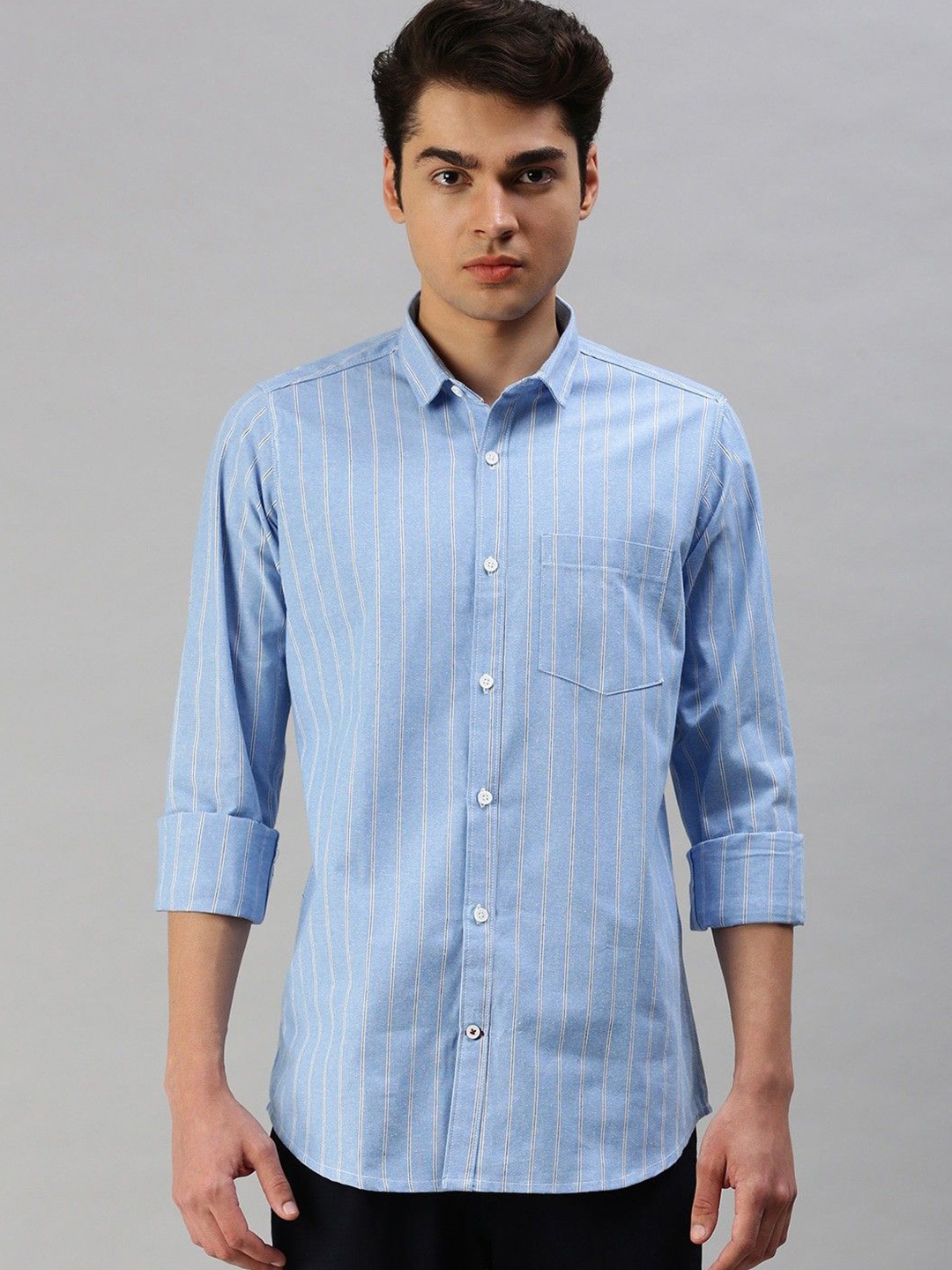 

Cross Court Men Opaque Striped Casual Shirt, Blue