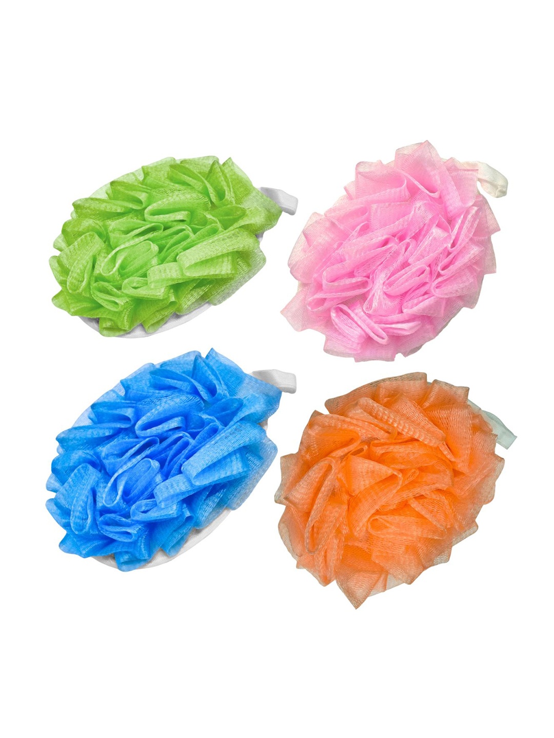 

CareDone Set Of 4 Soft Luxury Bathing Round Hand Loofah With Strap, Green