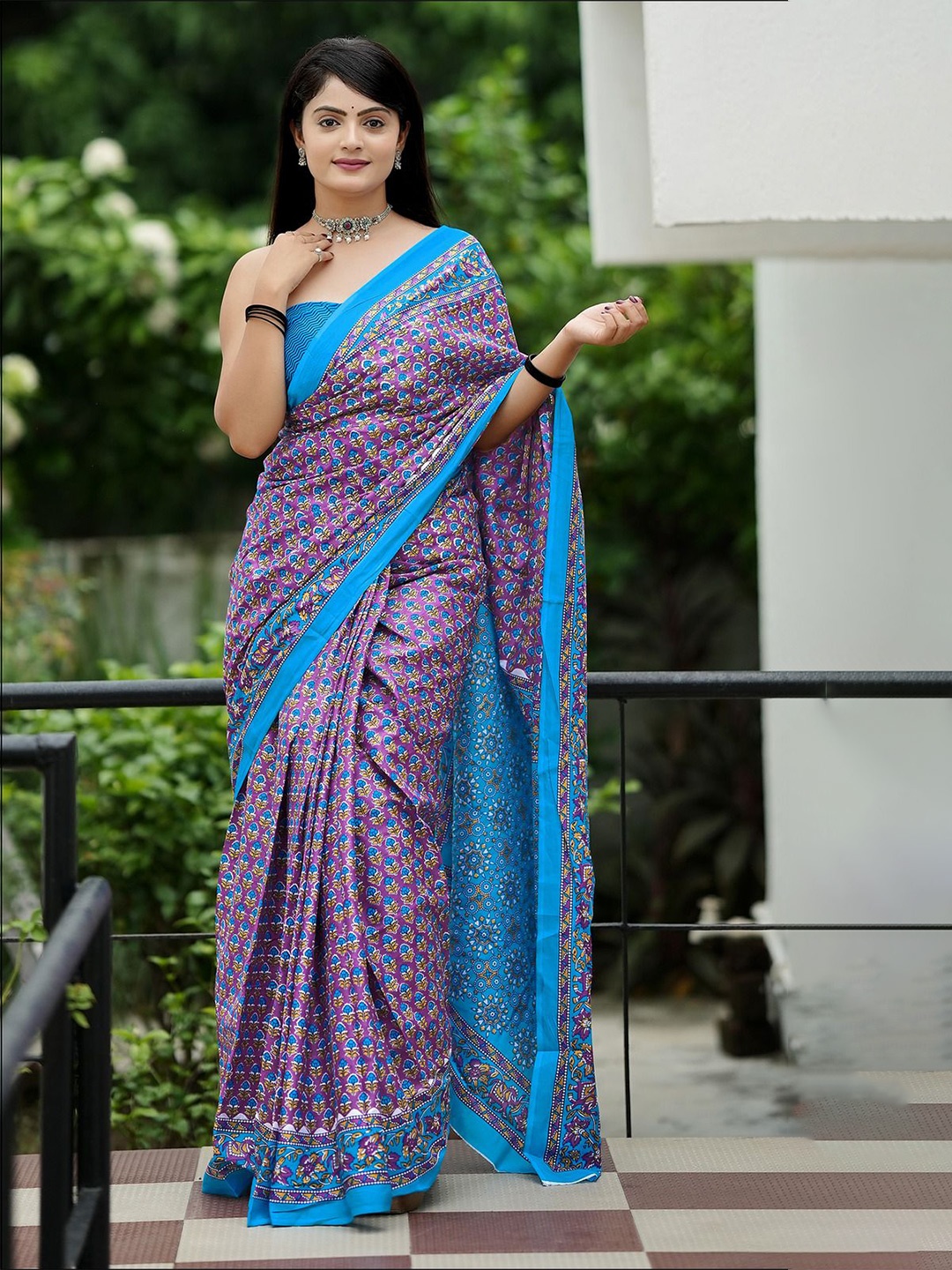 

Anouk Ethnic Motifs Pure Cotton Saree, Blue