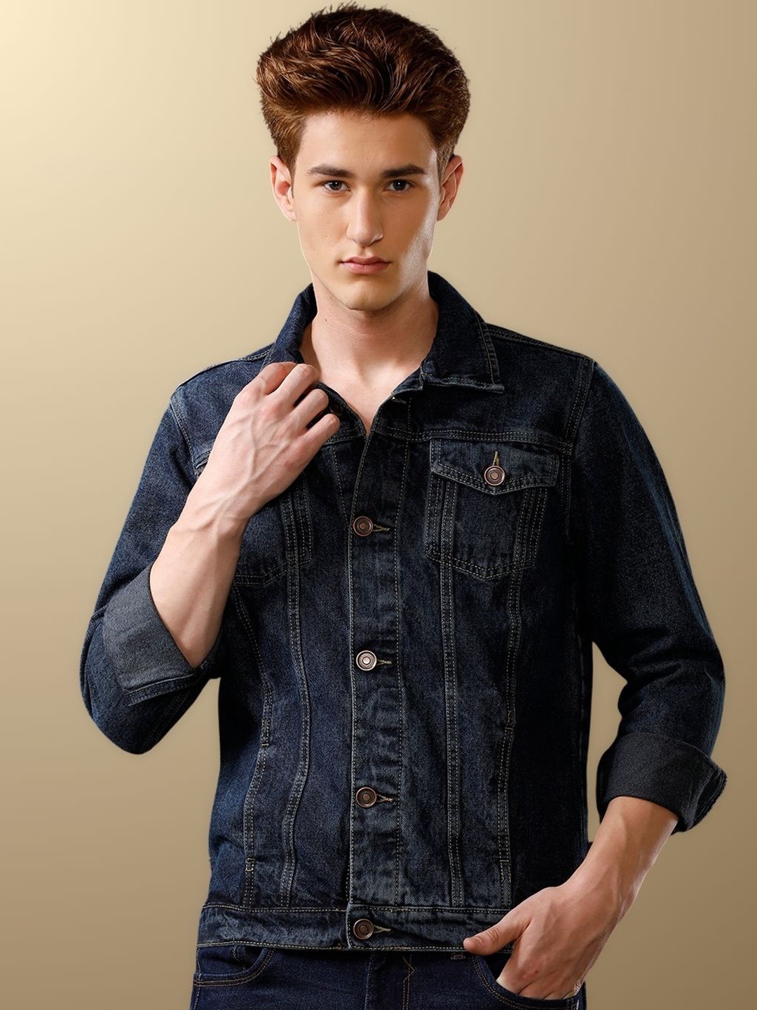 

TEMPLE OF DENIM Men Outdoor Denim Jacket with Embroidered, Green