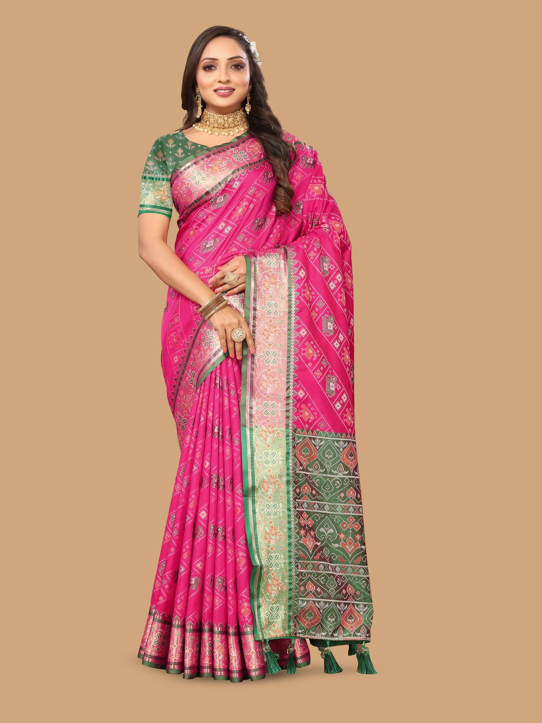 

MOKSHA DESIGNS Ethnic Motifs Woven Design Zari Pure Silk Paithani Saree, Pink